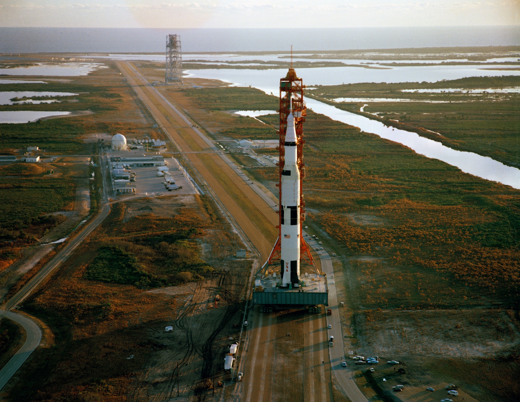 Air - An aerial view of the Apollo 9 space vehicle on the way from