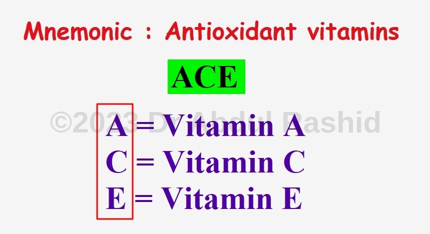 glutathione mnemonic for antioxidant vitamins : ACE (vitamin A, vitamin C, vitamin E) # mnemonics #USMLE #MRCP buy nad+ b12 injection