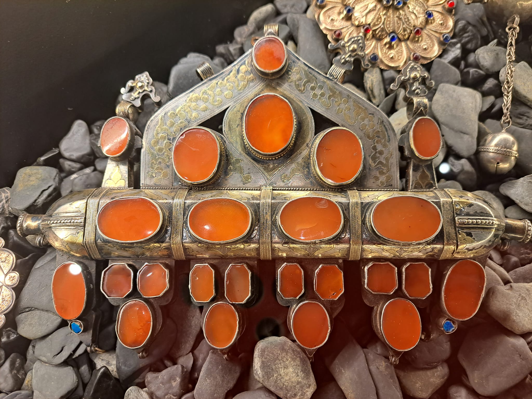 Turkmen jewelry with bold silver and carnelian cabs