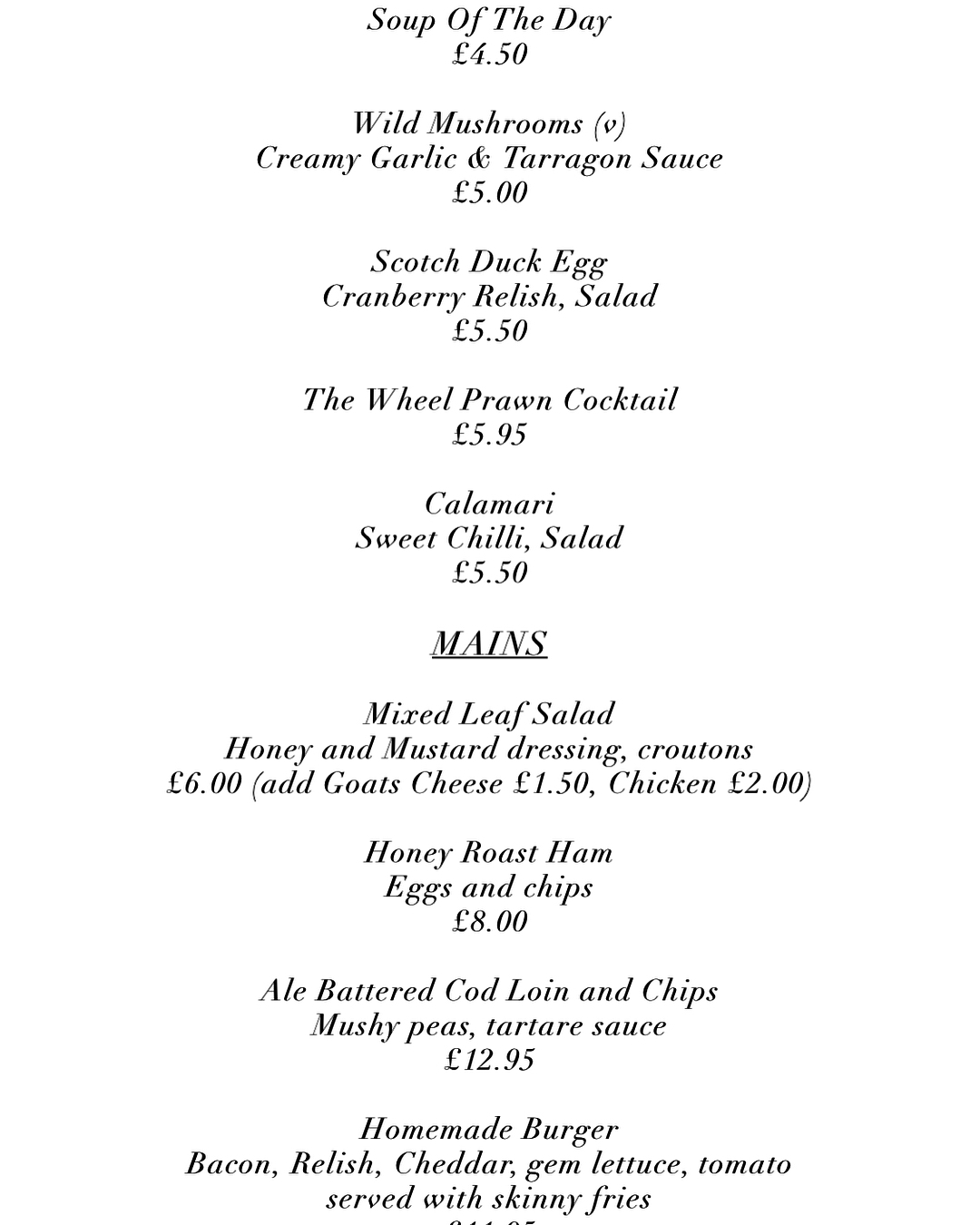Stunning new menus available at... - The Wheel Inn Westwell | Facebook