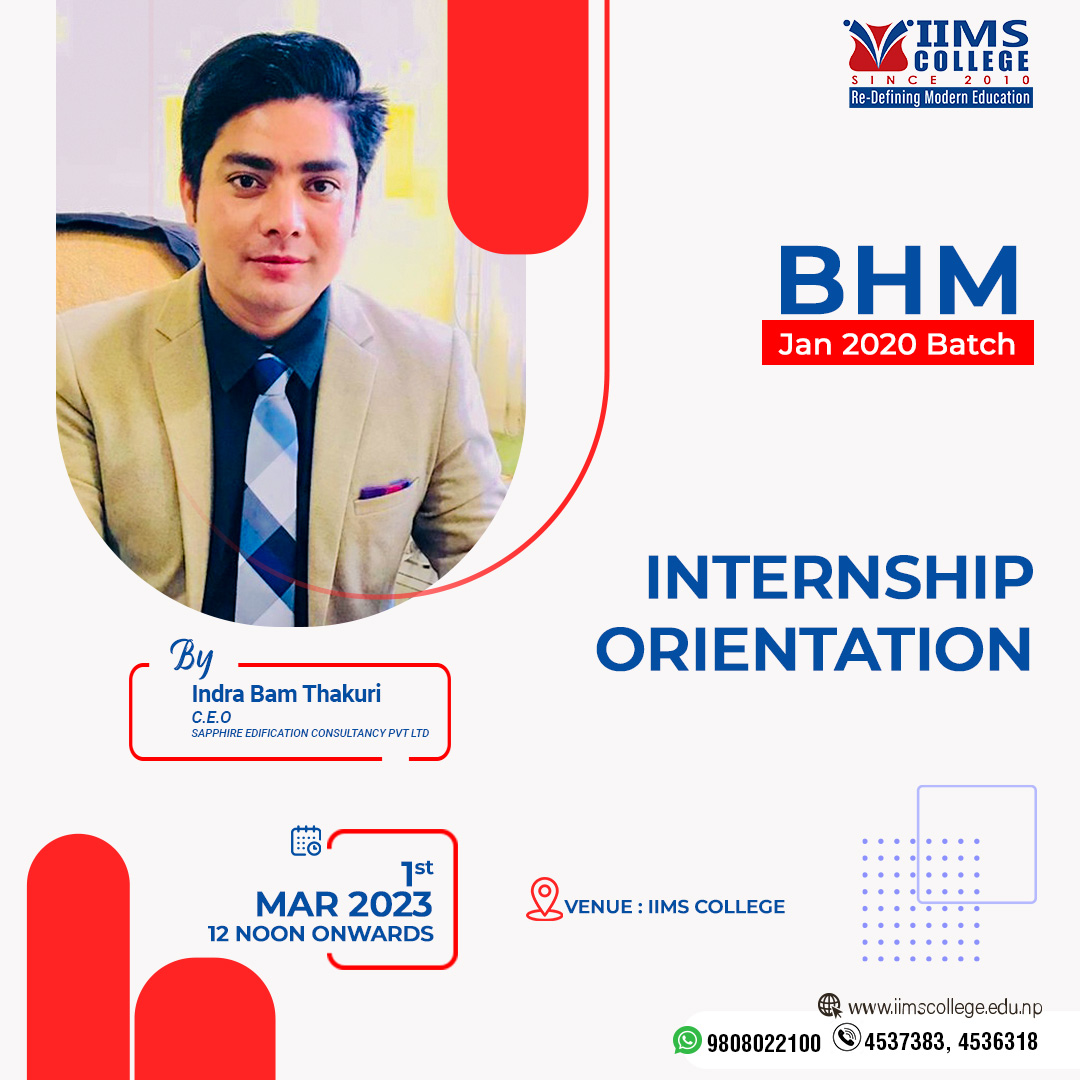 IIMS - Internship Orientation for BHM January 2020 Batch, by Mr. Indra ...