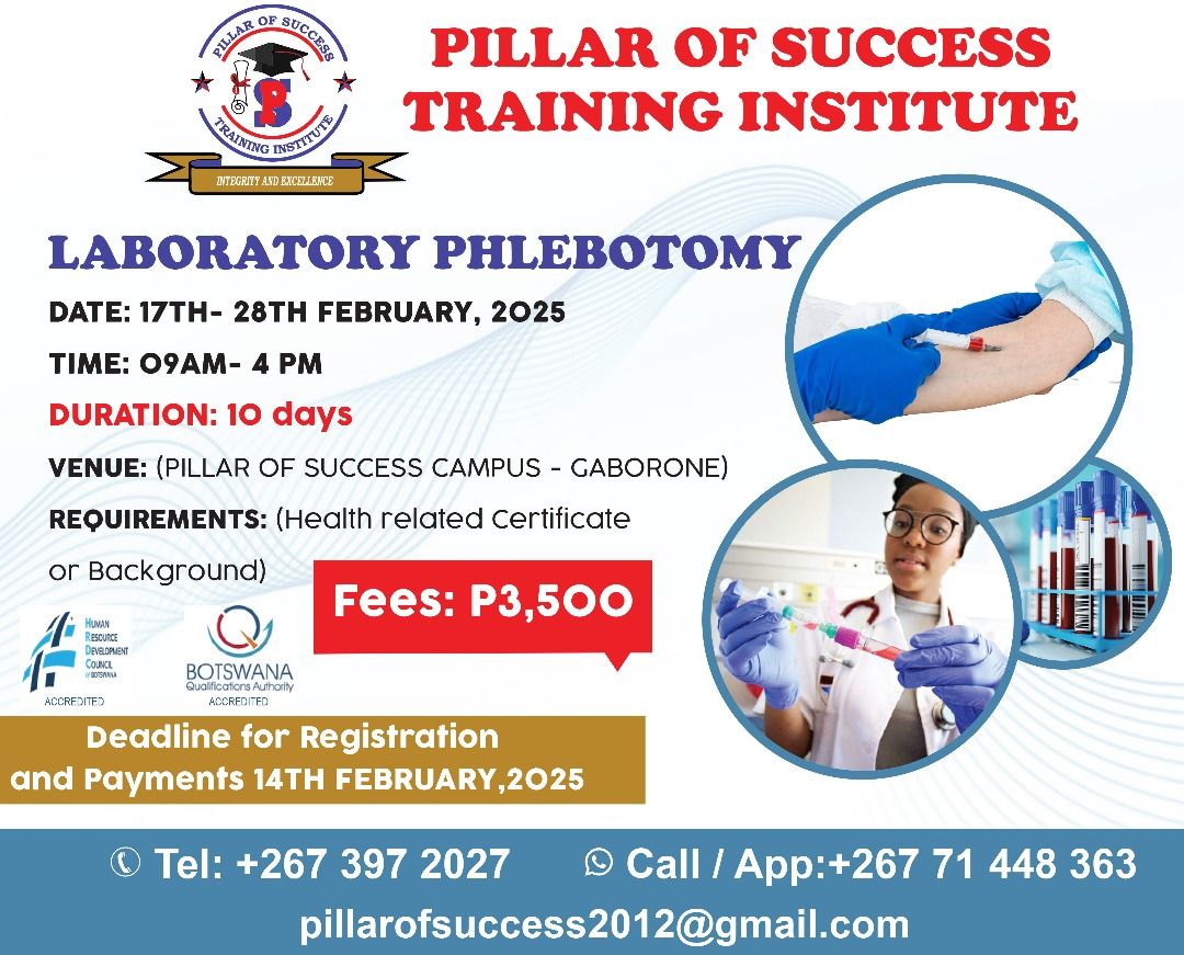 Pillar - LABORATORY PHLEBOTOMY TRAINING Registration is ON ...