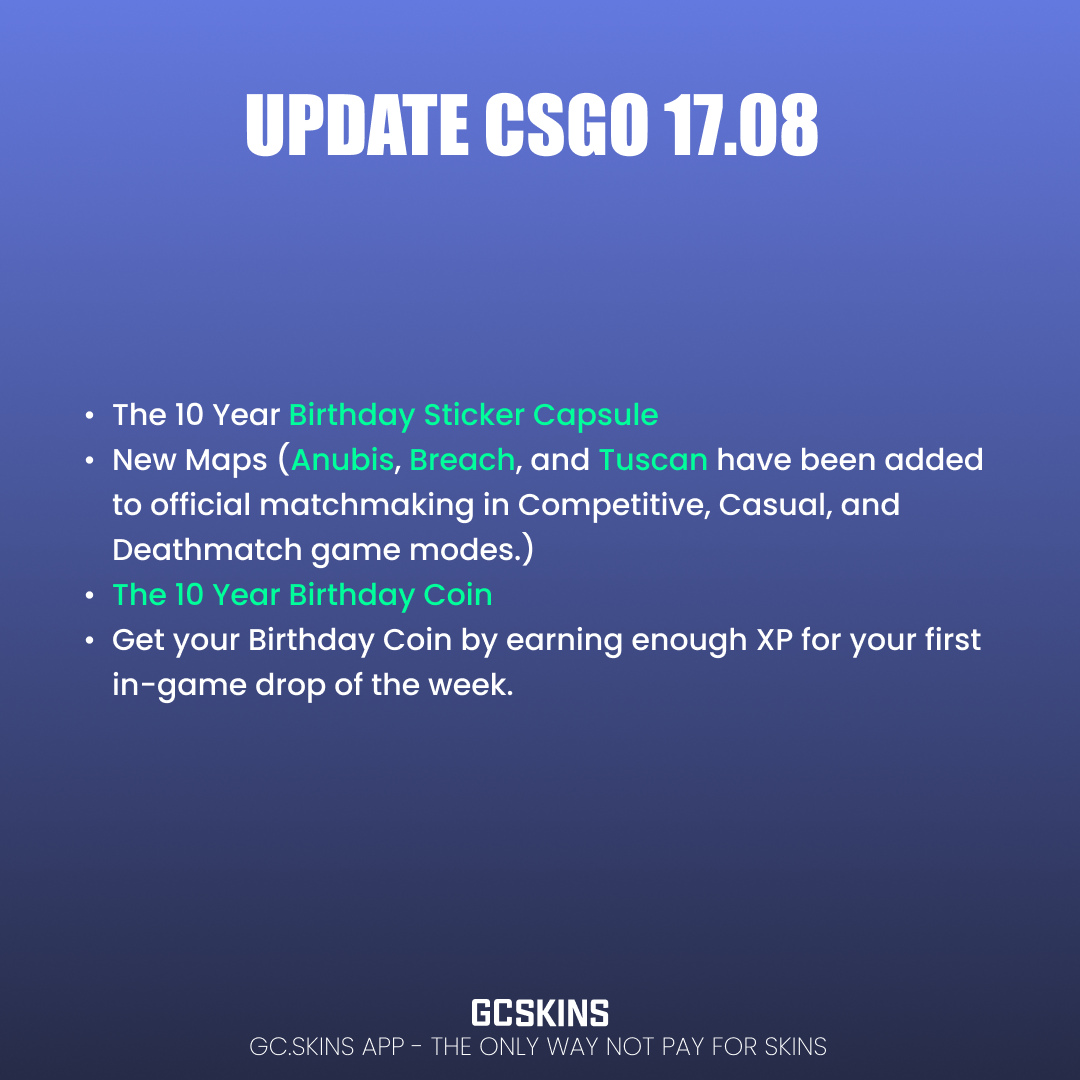 Gc.skins - New update CSGO 17.08 🔥 The 10 Year Birthday...