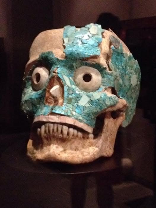Turquoise mosaic skull from Tomb 7, Monte Alban, Oaxaca, Mexico