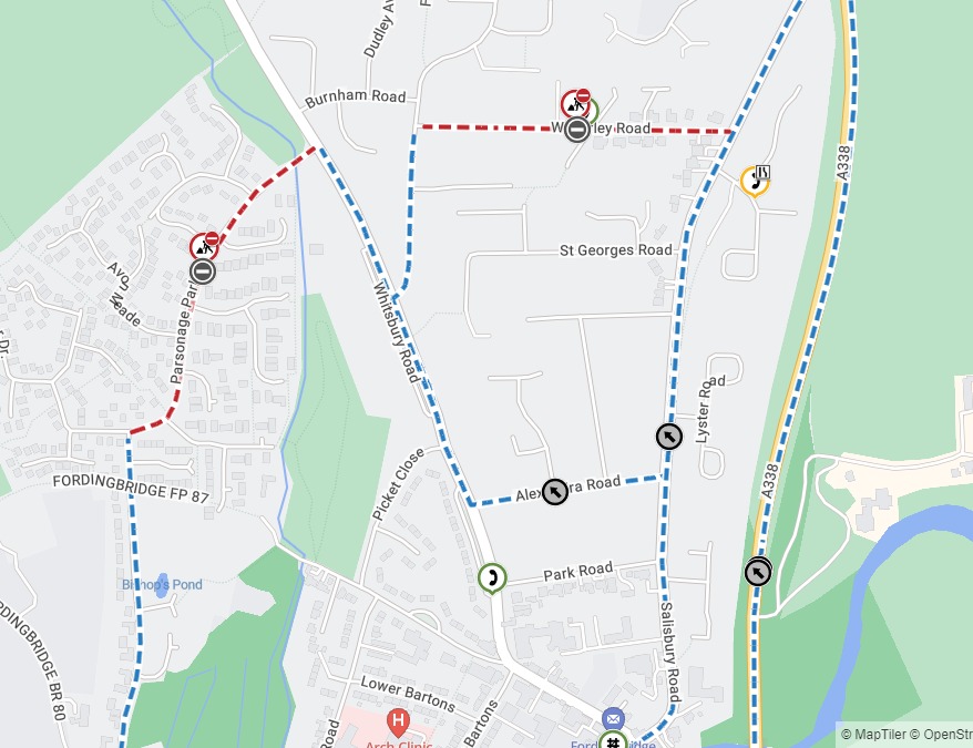 Fordingbridge - Map showing Fordingbridge road closures in Waverley ...