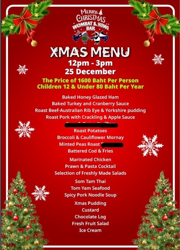 🎄 Christmas Dinner Alert! 🎅🍴... - Wombat & Kiwi Bar, Jomtien