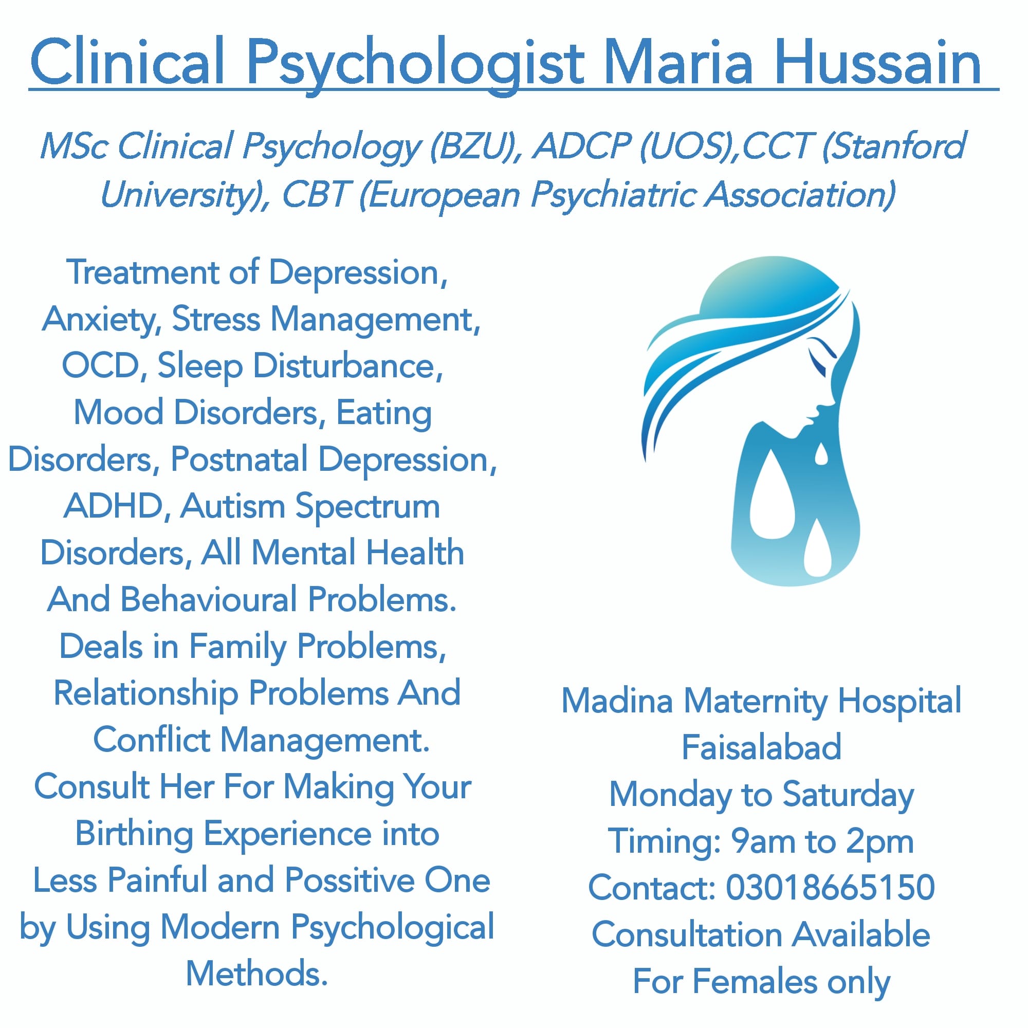 Maria Hussain Clinical Psychologist | Faisalabad