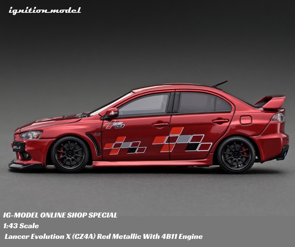 1/43 Lancer Evolution X (CZ4A) Red Metallic With 4B11 Engine drop