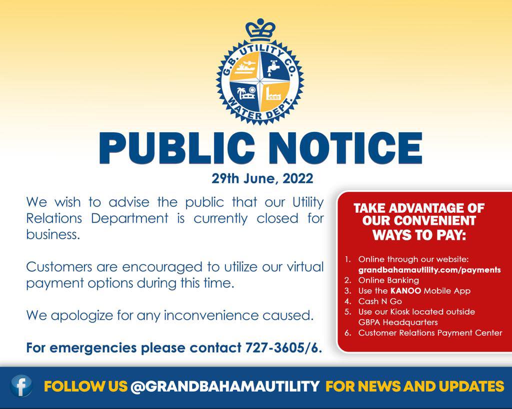 PUBLIC NOTICE: We wish to... - Grand Bahama Utility Company | Facebook