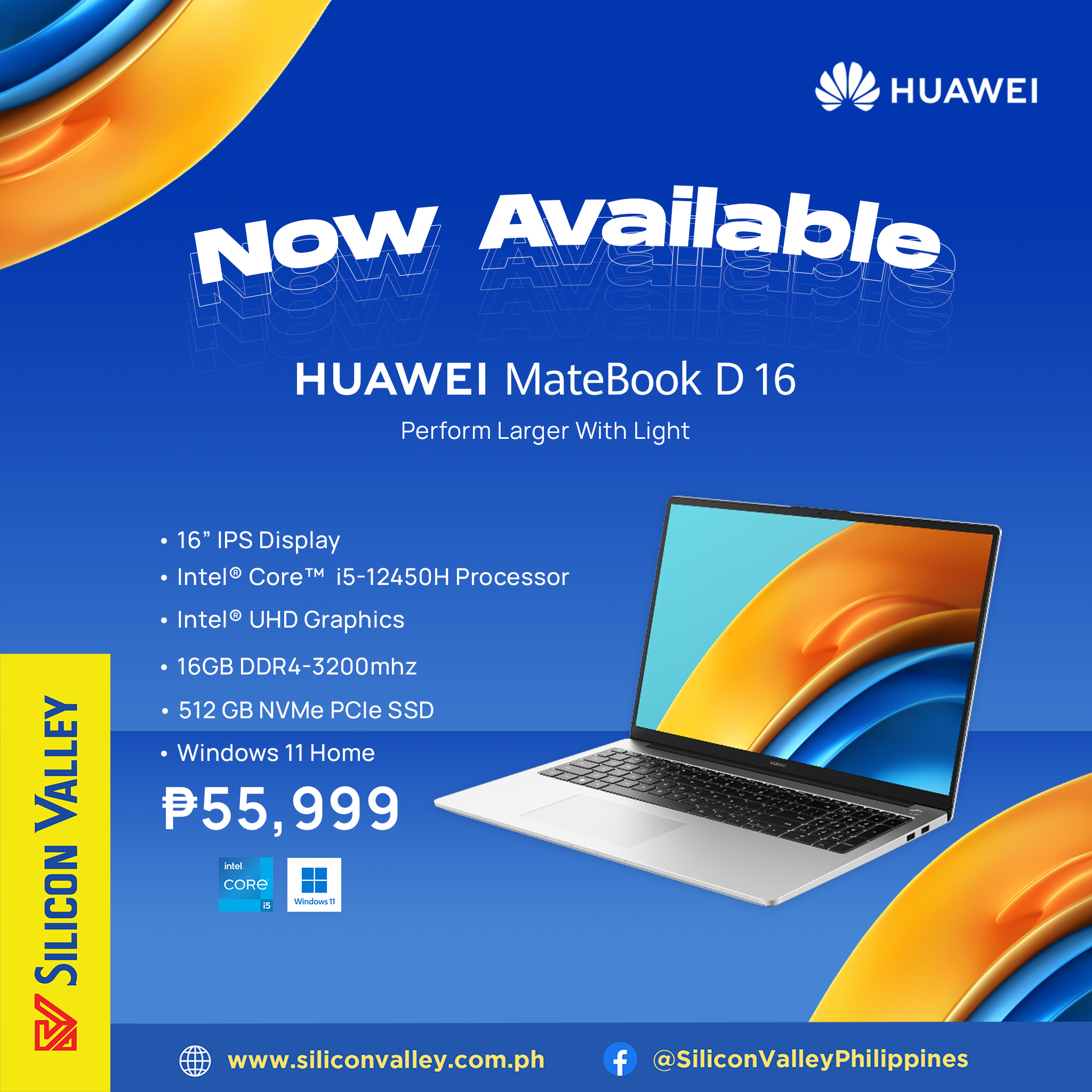 Huawei MateBook D16 laptop with Intel Core i5 and 16GB RAM