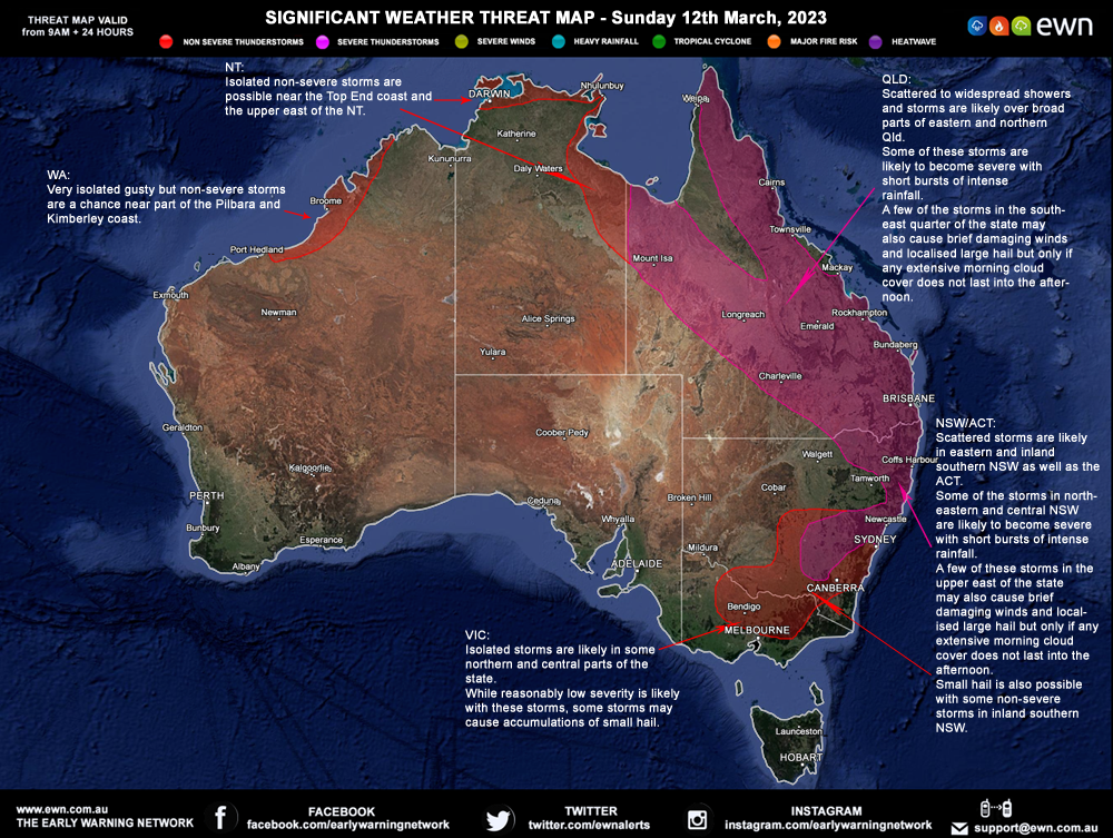 The Early - Significant Weather Threat Map Sunday, 12 March 2023 QLD ...