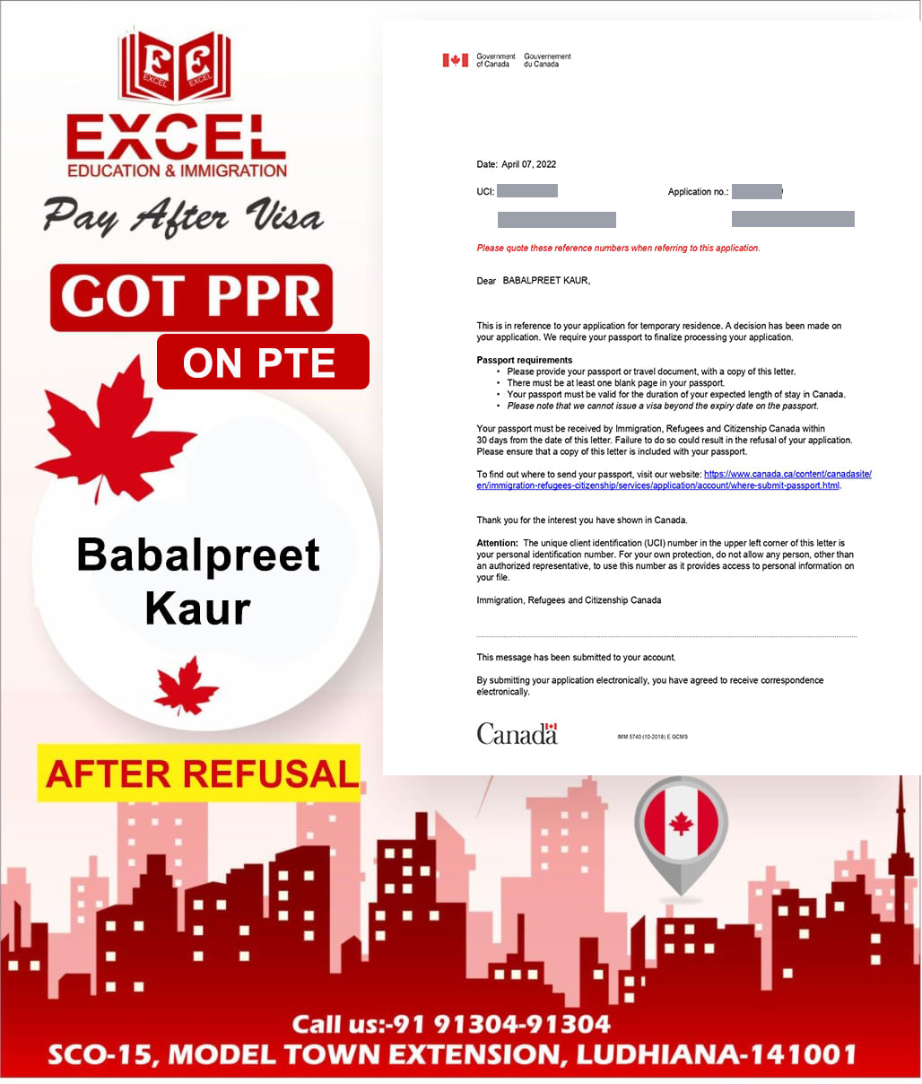 Excel Immigration - Congratulations Ms. Babalpreet Kaur for Getting ...