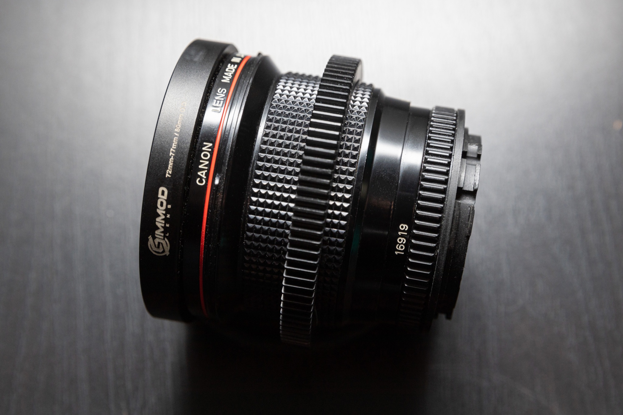 Vintage Canon FD 24mm 1:1.4 L lens. Rear and internal elements are 