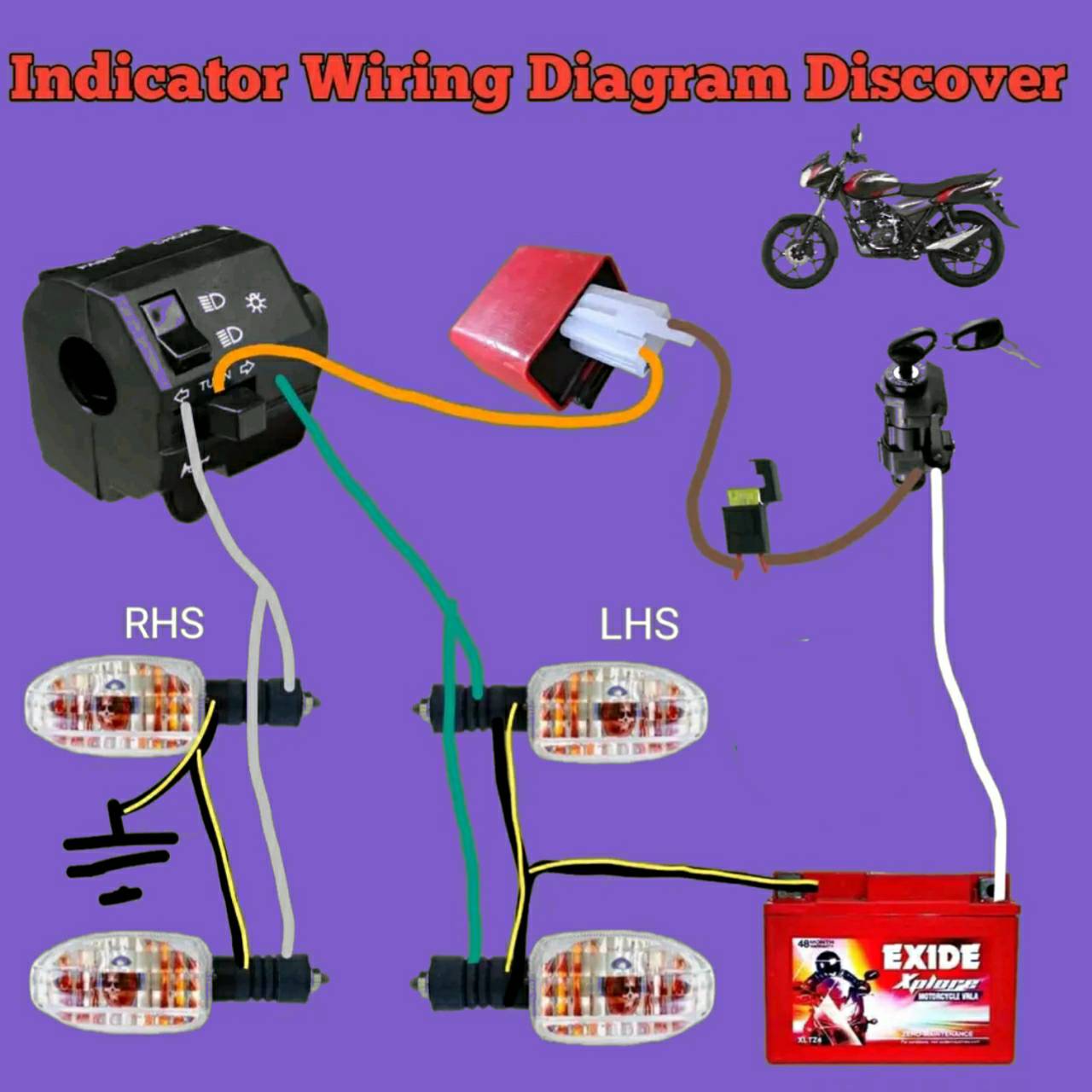 Cars - This image illustrates the indicator wiring diagram for a Bajaj ...
