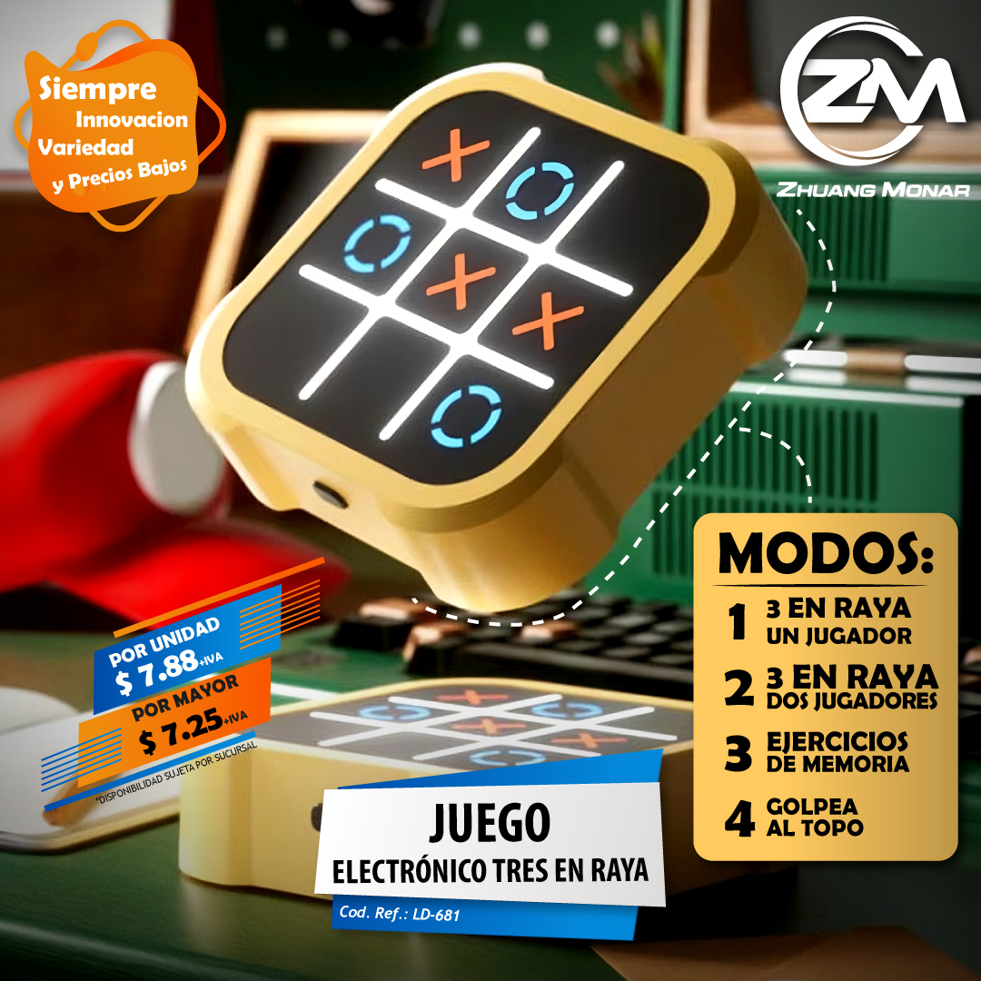 Juego Electrónico 3 En 1 De Tres En Raya Portátil - Consola De Rompecabezas Con 9 Niveles De Dificultad Para Niños Y Adultos