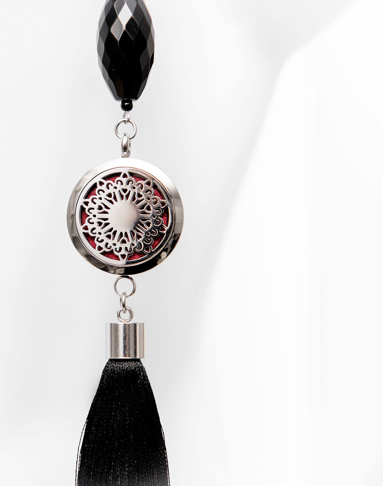 Collier Sautoir Quartz Rose Argent 925 - Pompon De Soie, Chaîne Acier - Bijou Neuf Tres.Or