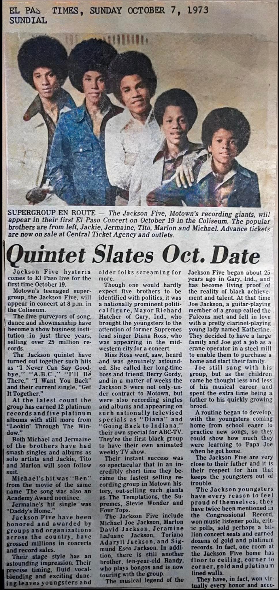 The Jackson Five at the El Paso County Coliseum, October 19, 1973