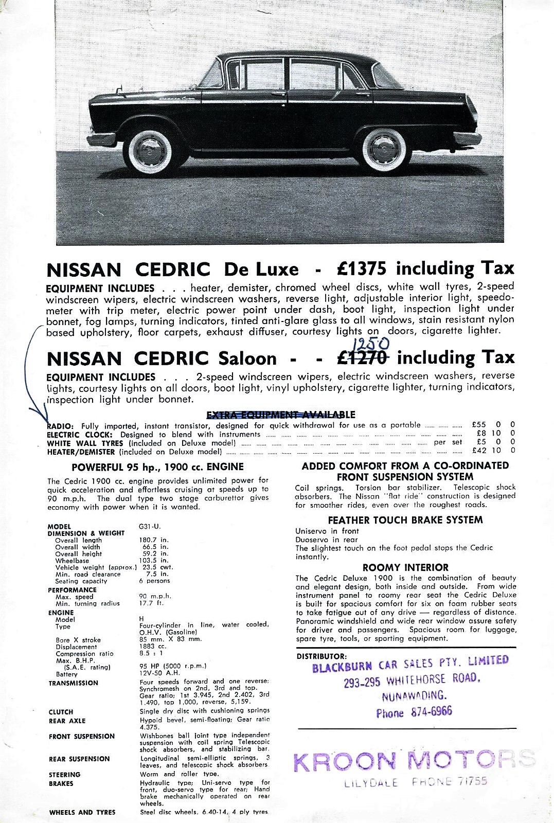 André - Nissan Cedric 1900 - brochure 1963 Australia