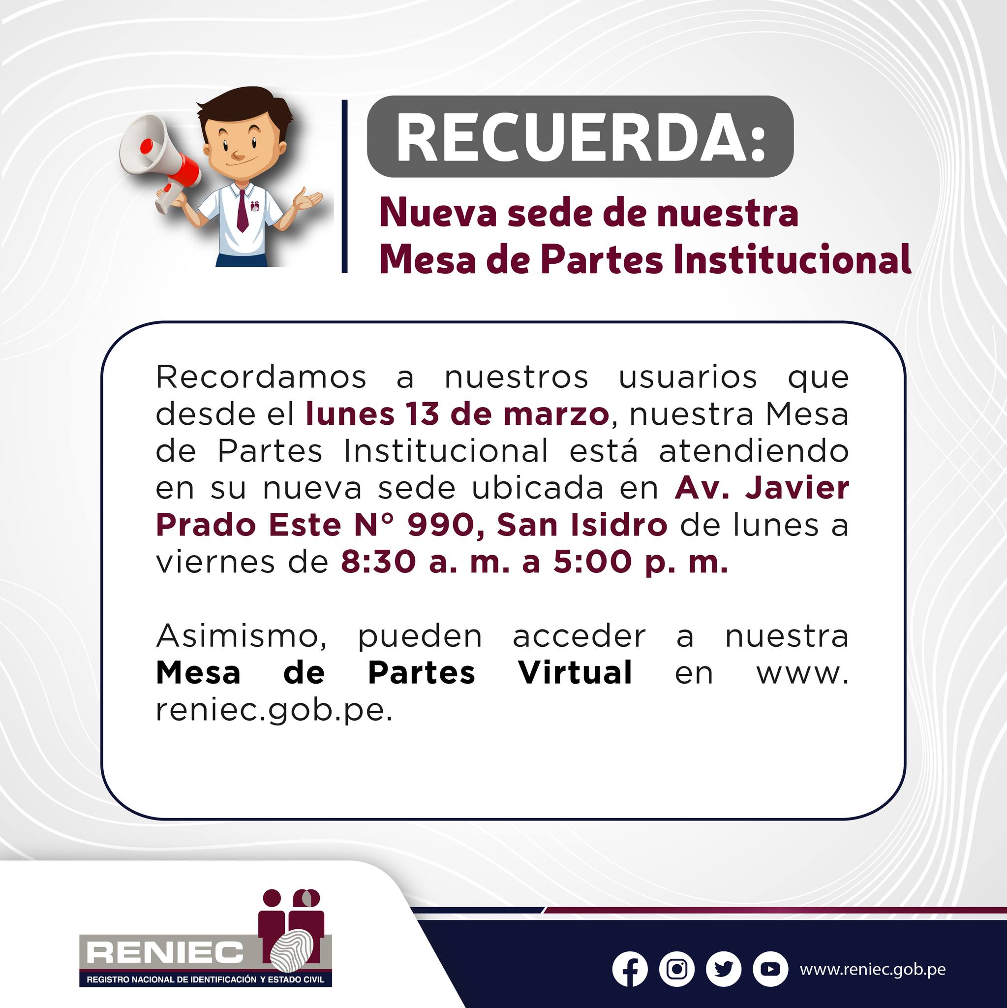 RENIECPERU - 📢 ¡Atención! Nuestra Mesa de Partes... | Facebook