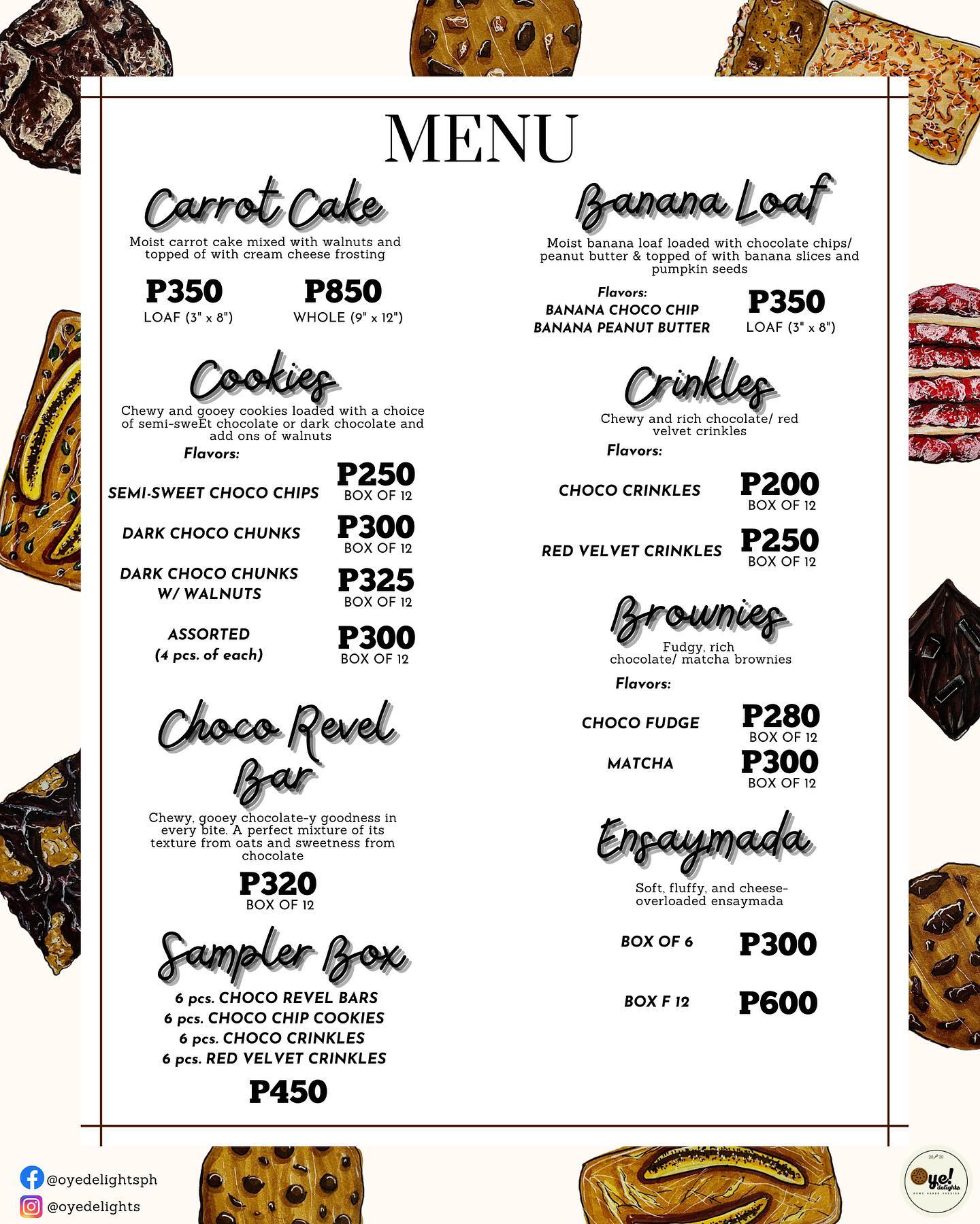 Oye Delights - Updated Menu! DM us to order 😋... | Facebook