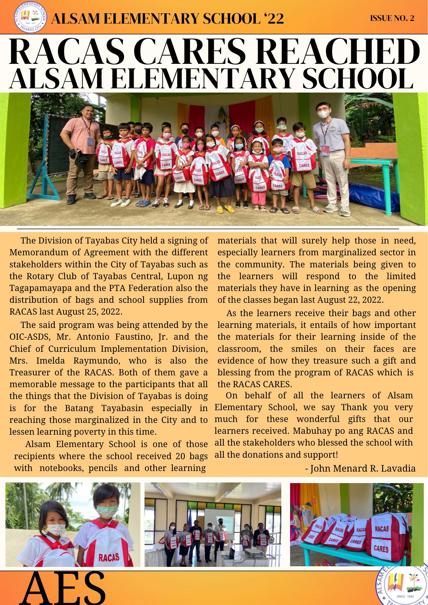 DepEd - Alsam Elementary School is beyond grateful to RACAS (Regional ...