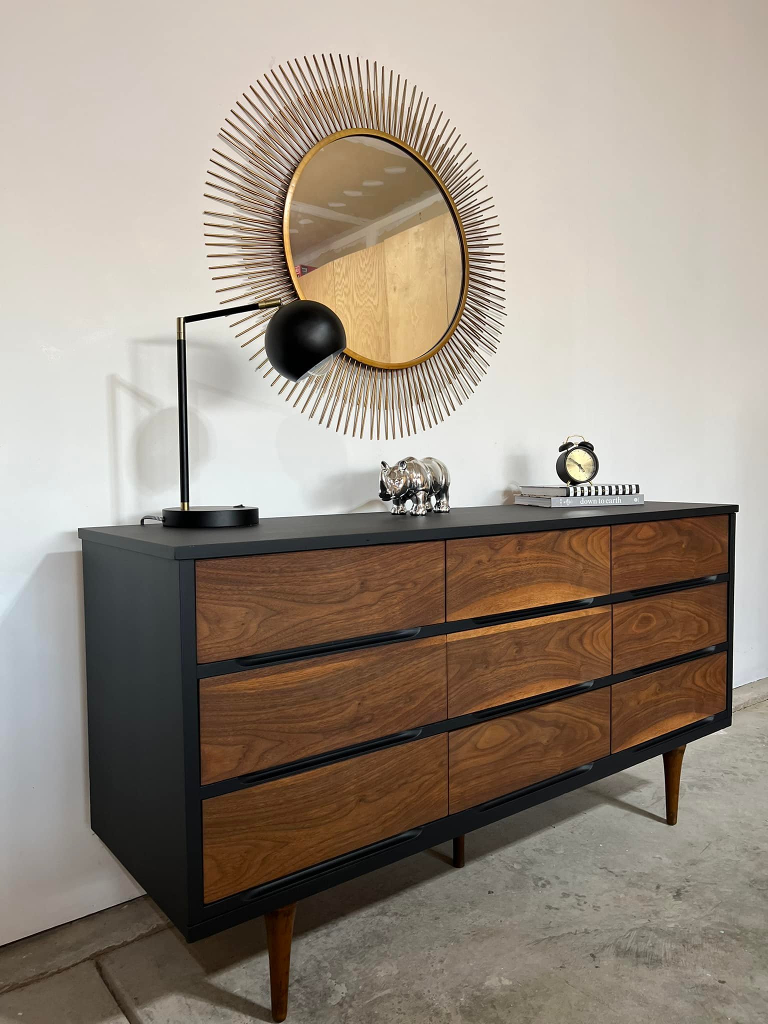 Stunning MCM Dresser/Buffet. Painted with FMP in Coal Black.🖤
