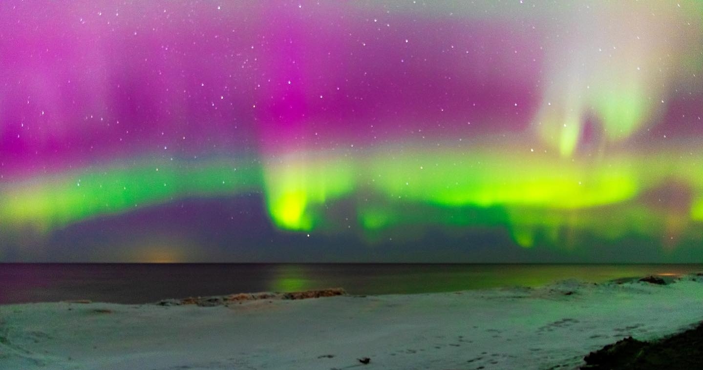 Check it out! You can see some faint aurora over Lake Superior