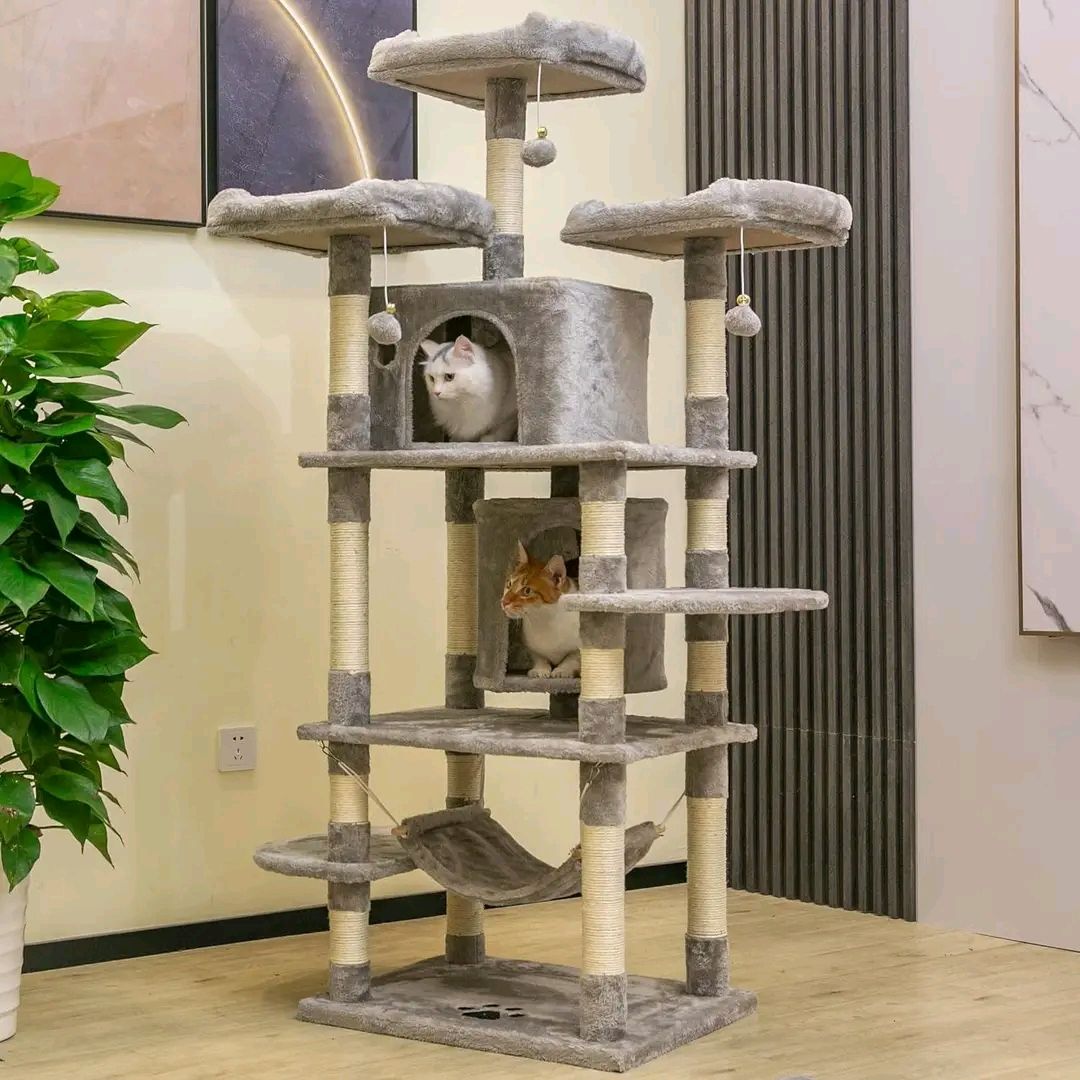 Multi-level Wooden Cat Tower With Thickened Sisal Scratching Posts For Indoor Cats