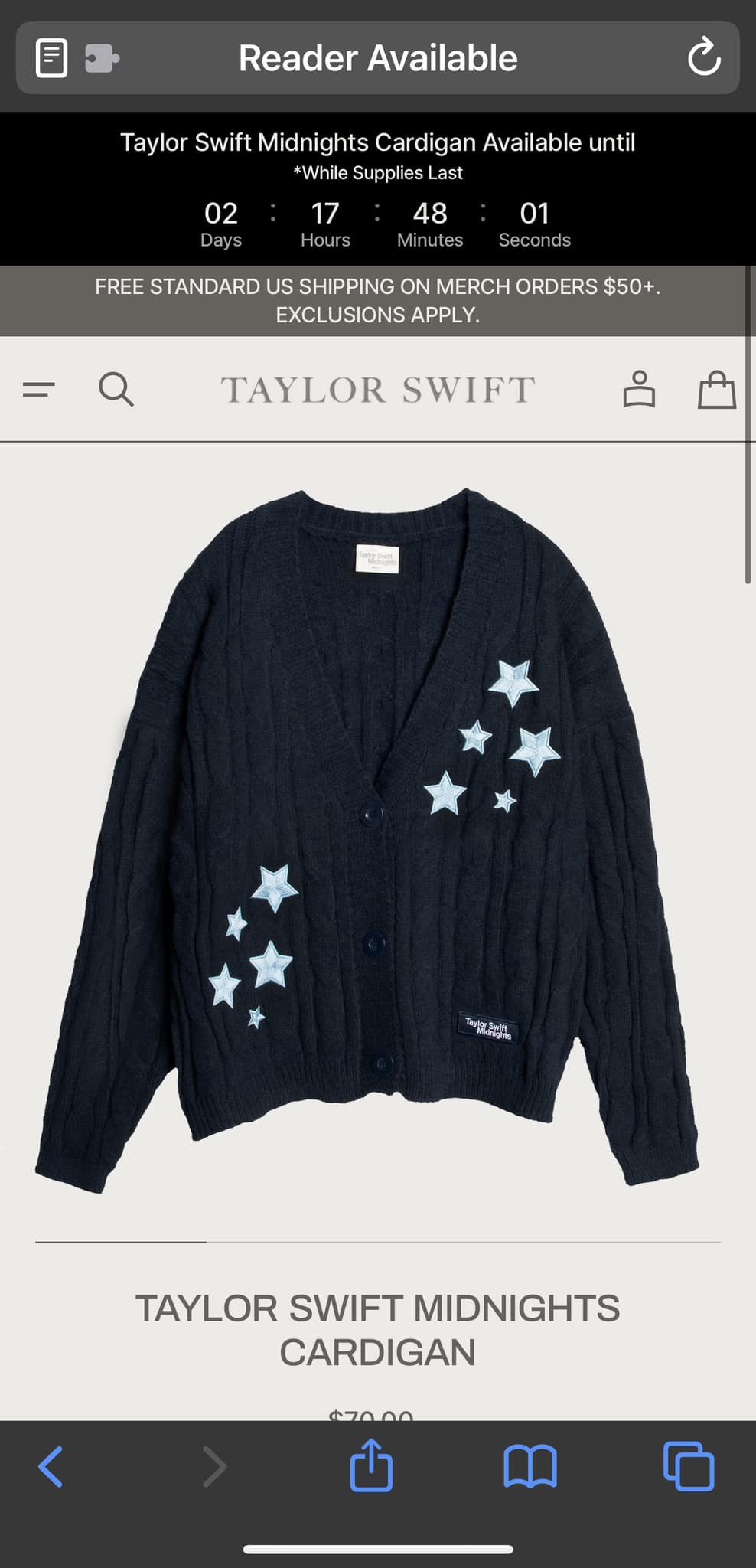 Taylor Swift's Midnights cardigan unattainable for fan