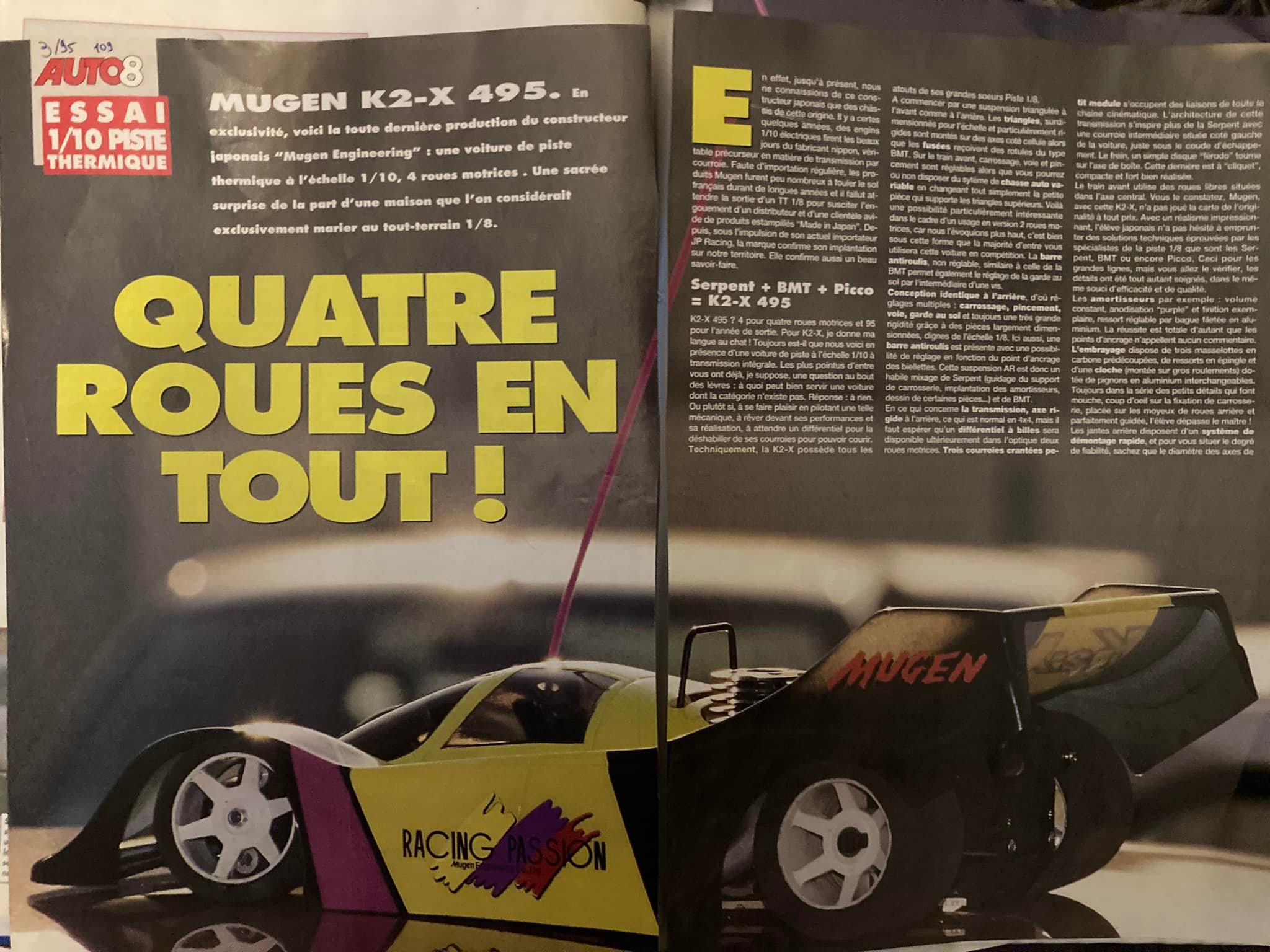 Mugen K2X 495 Auto 8 03/1995 French Magazine Article by Art Avry