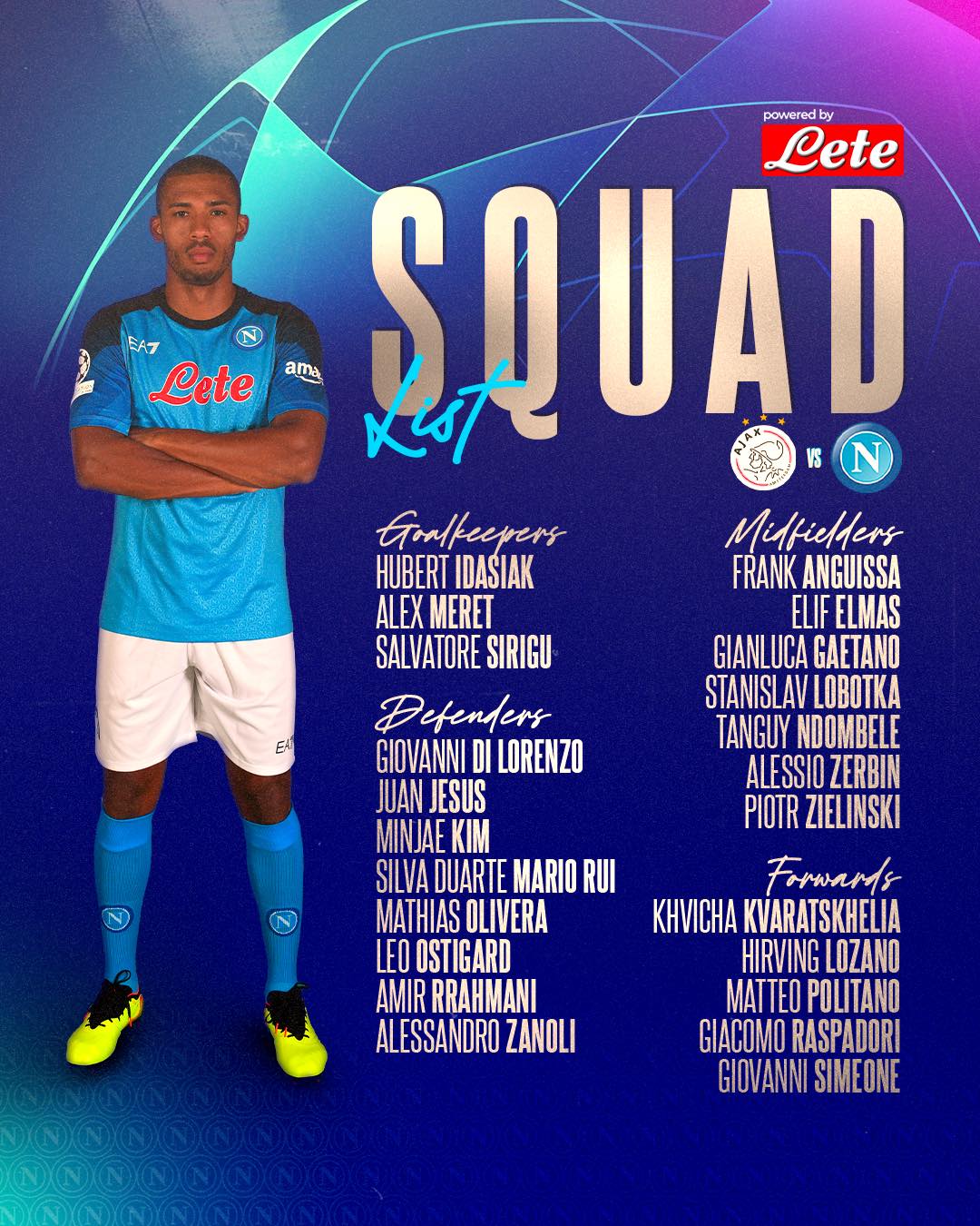 SSC Napoli - 📃 I convocati di #AjaxNapoli 🏆 #UCL Powered... | Facebook