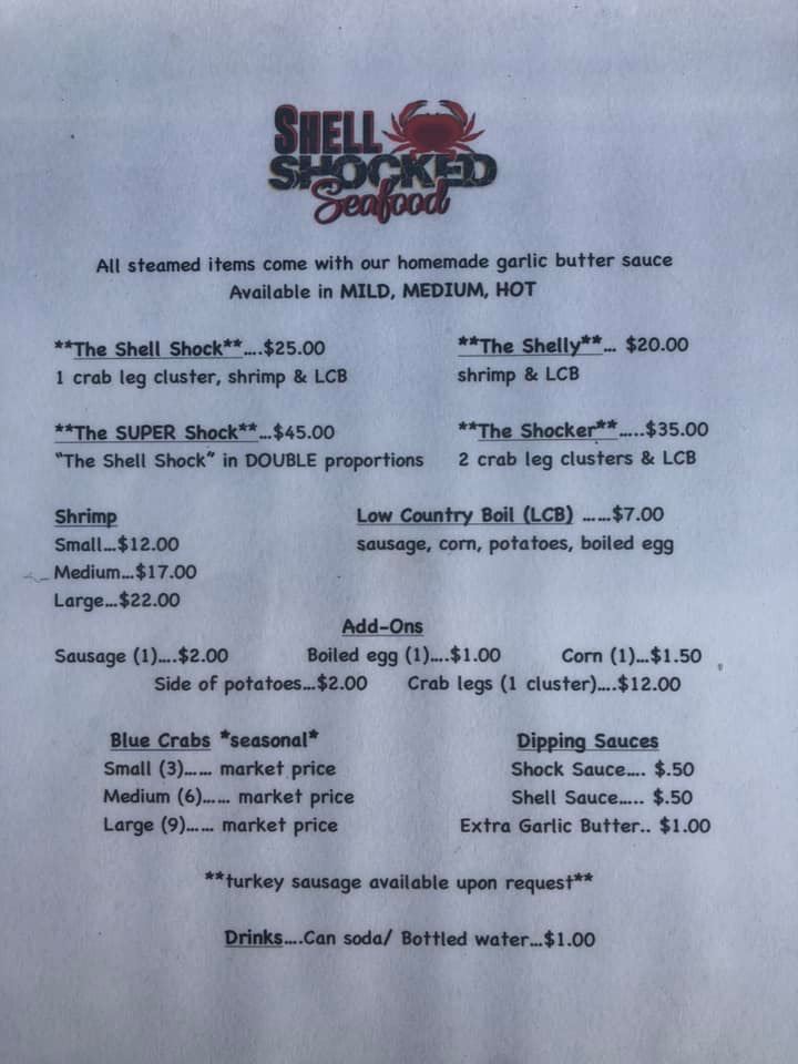 The menu! - Shell Shocked Seafood | Facebook