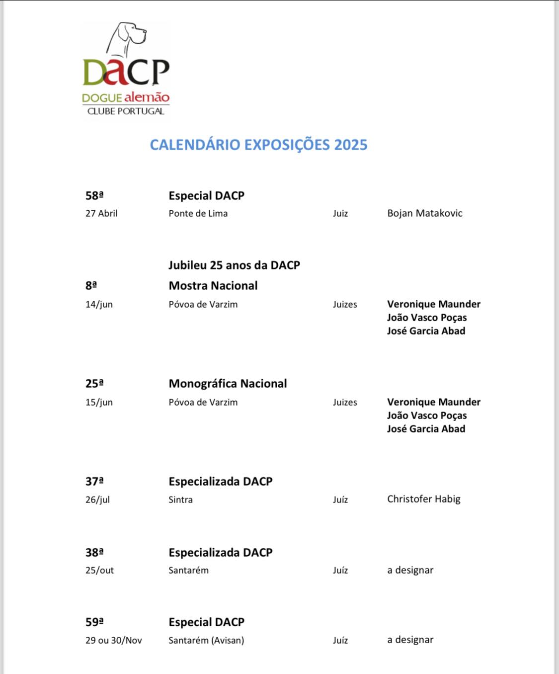 DACP - Calendário de Exposições para 2025 aprovado em AGE no dia 11/12 ...
