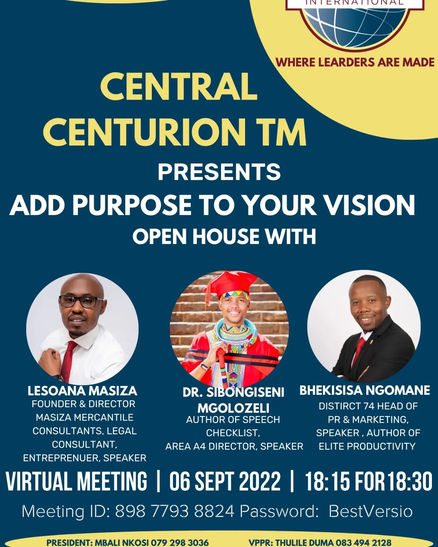 Central Centurion Toastmasters - A vision without purpose is a a dream ...