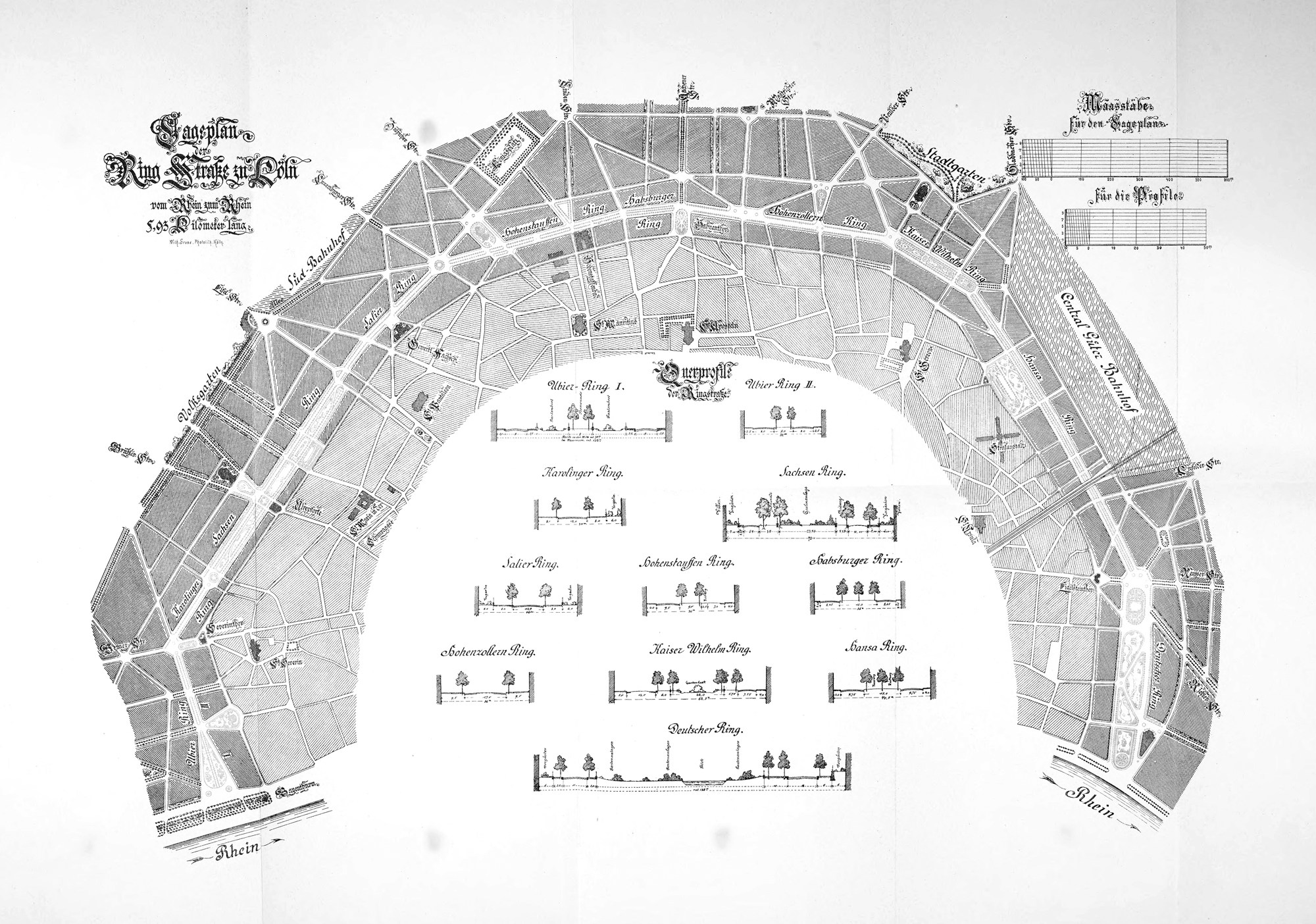 Das - Der Plan der Kölner Ring-Straße aus dem Jahr 1888 zeigt uns in ...