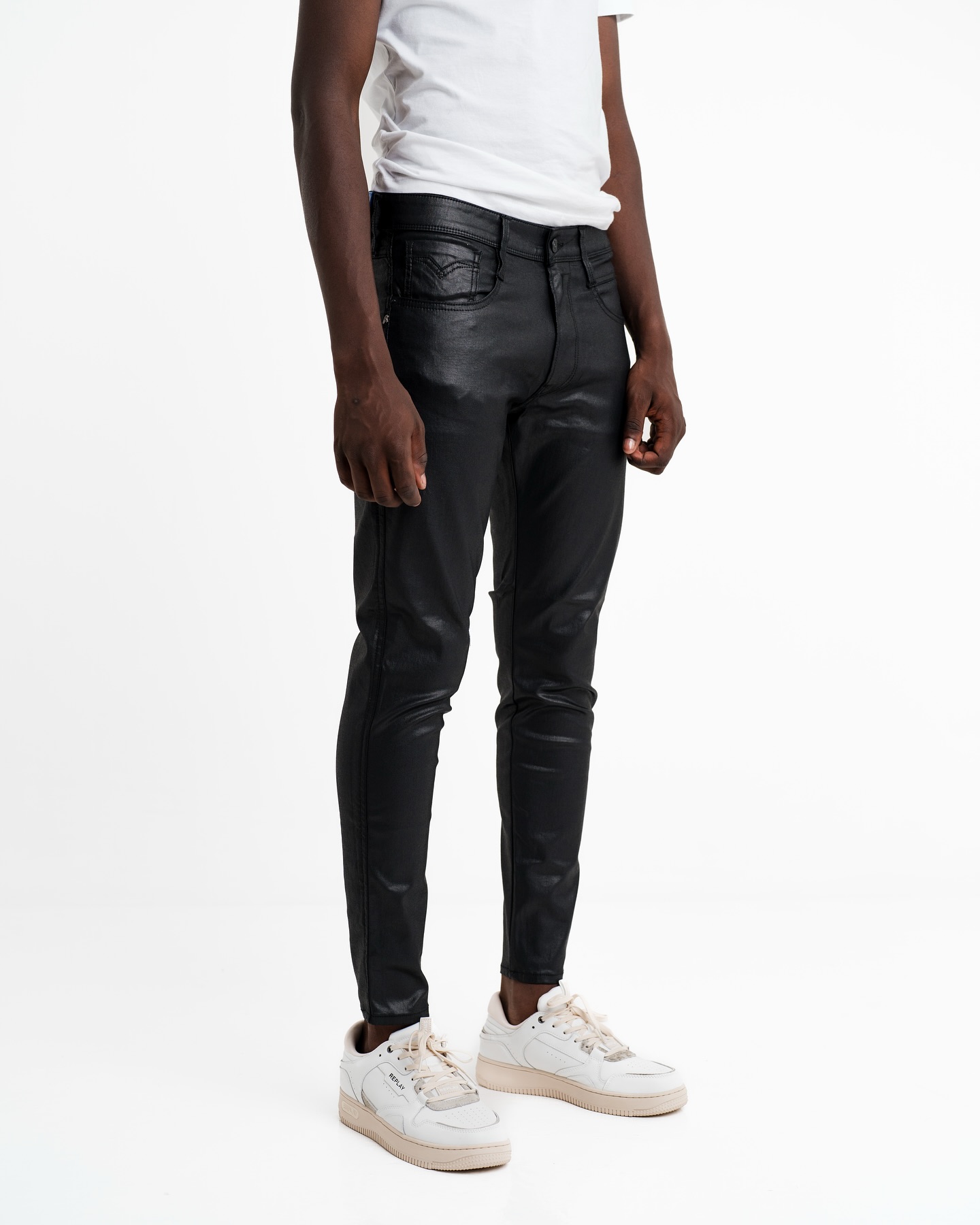 Our super slim fit wax coated bronny jeans is a fashion statement 