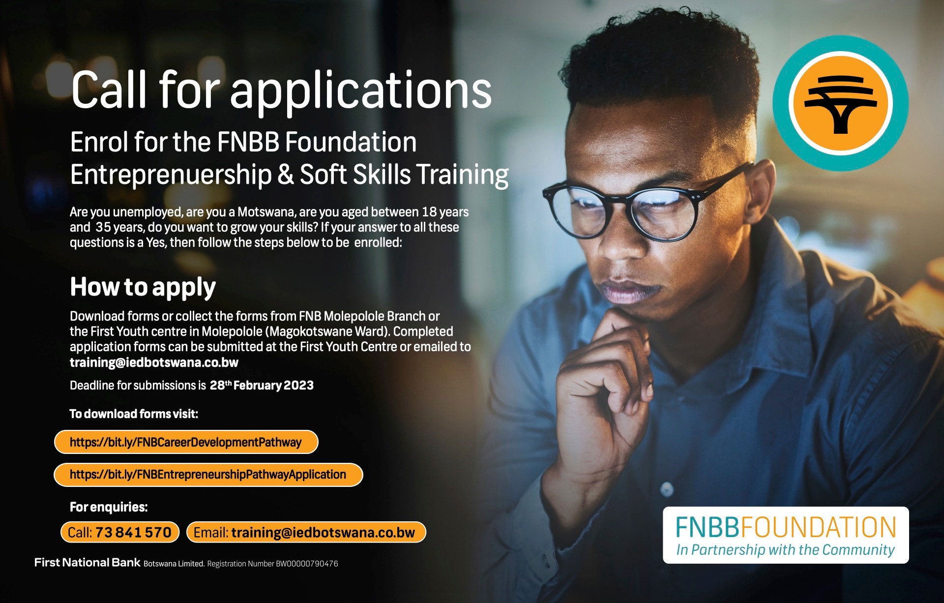 FNB Botswana - Last day to apply! FNBB Foundation is... | Facebook