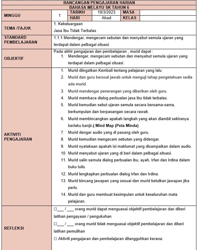 Pendidik2u - GAMBAR CONTOH RPH RINGKAS KOLEKSI RPH... | Facebook