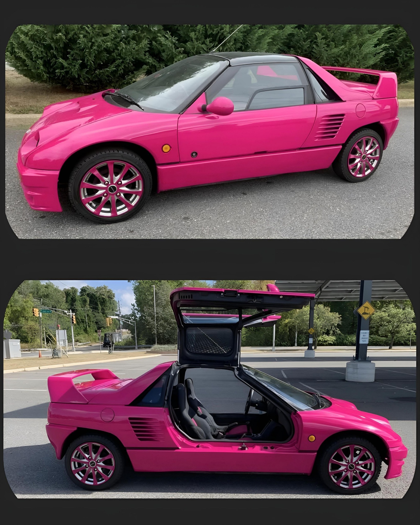 Gullwing doors, mid-engine, rear-wheel drive, and completely