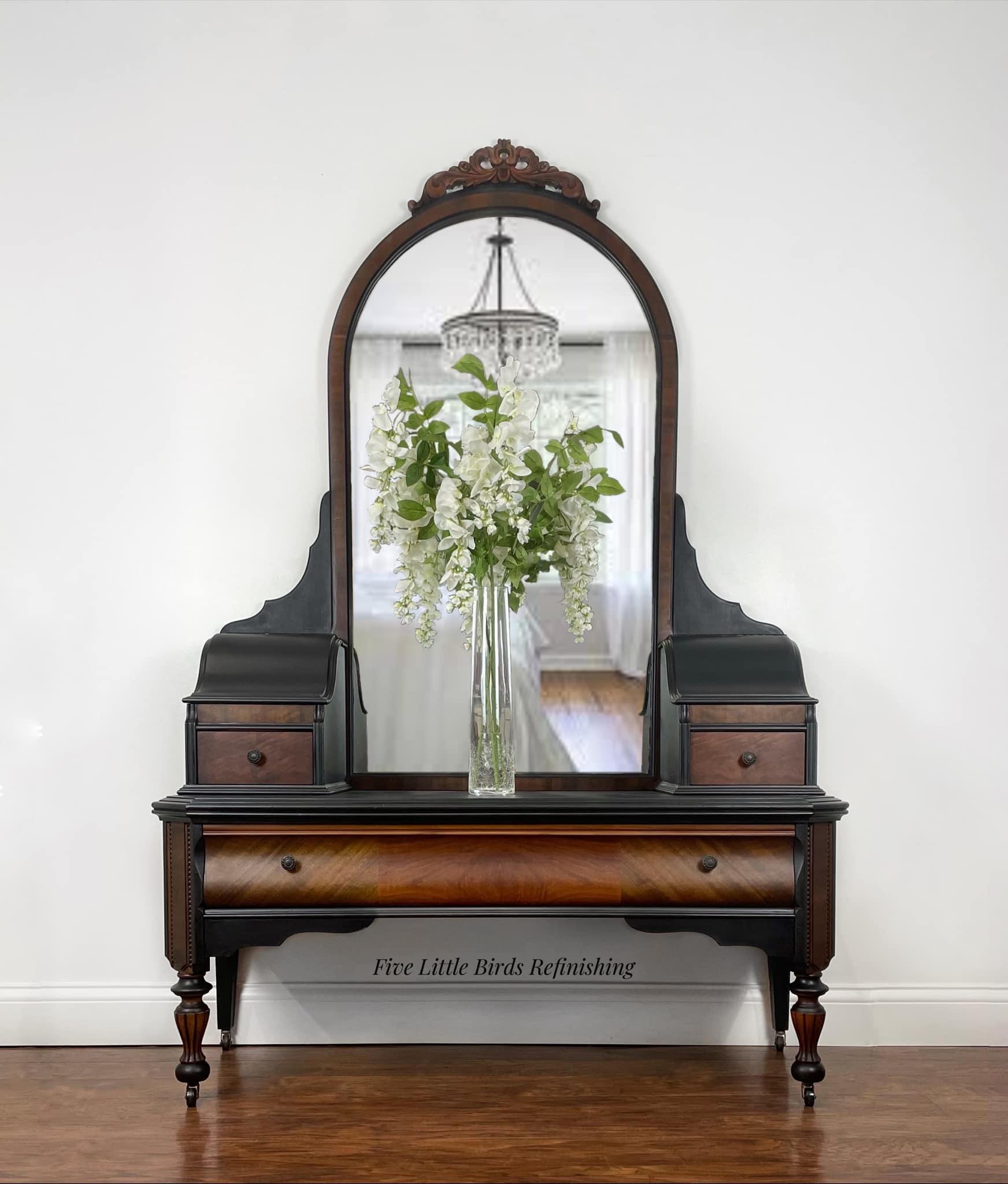 black antique dressing table Refinished with beautiful mirror Black turtle neck oval DY3-3D Size:XS Maternity