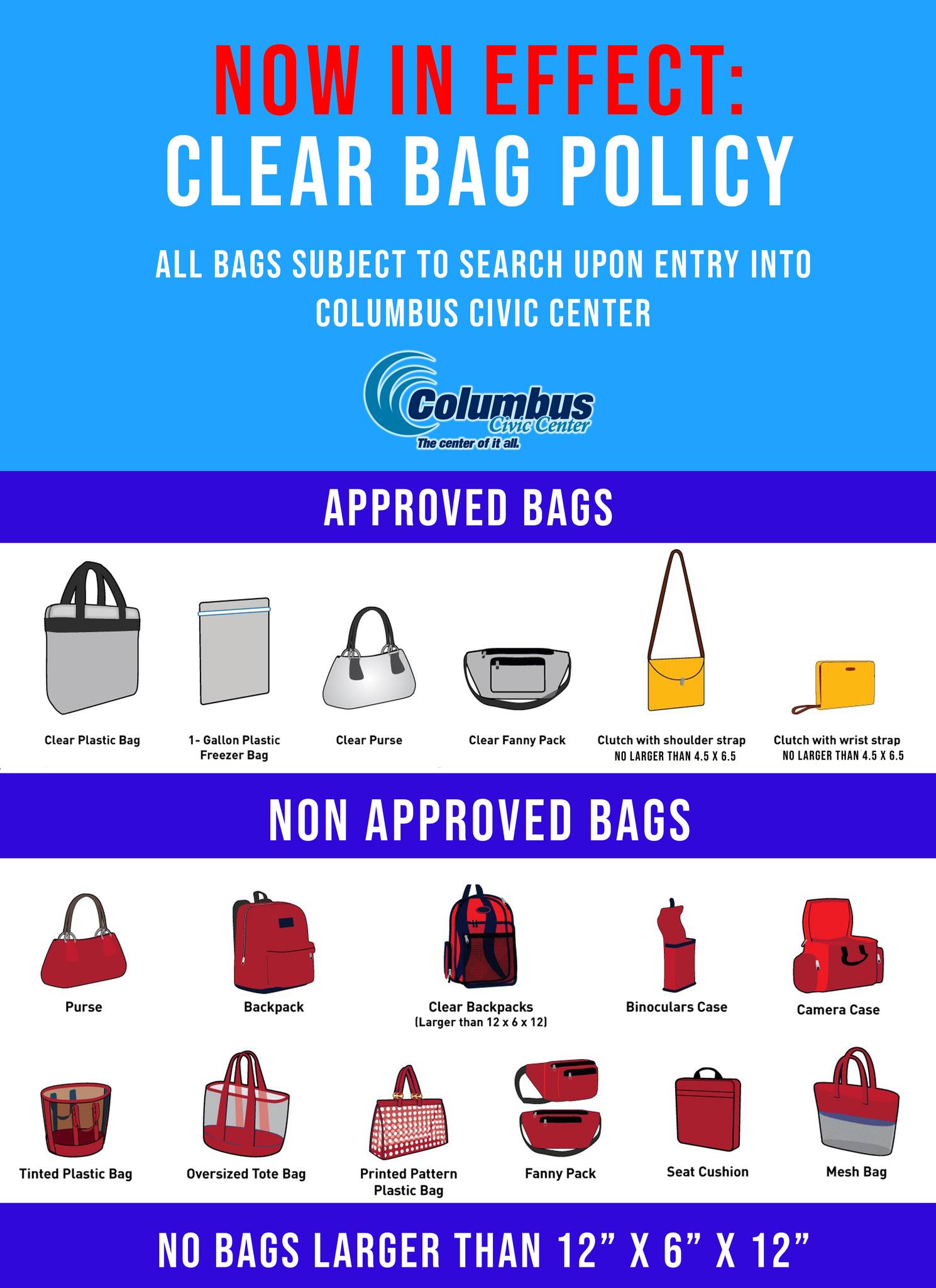 Columbus Civic Center clear bag policy for safety