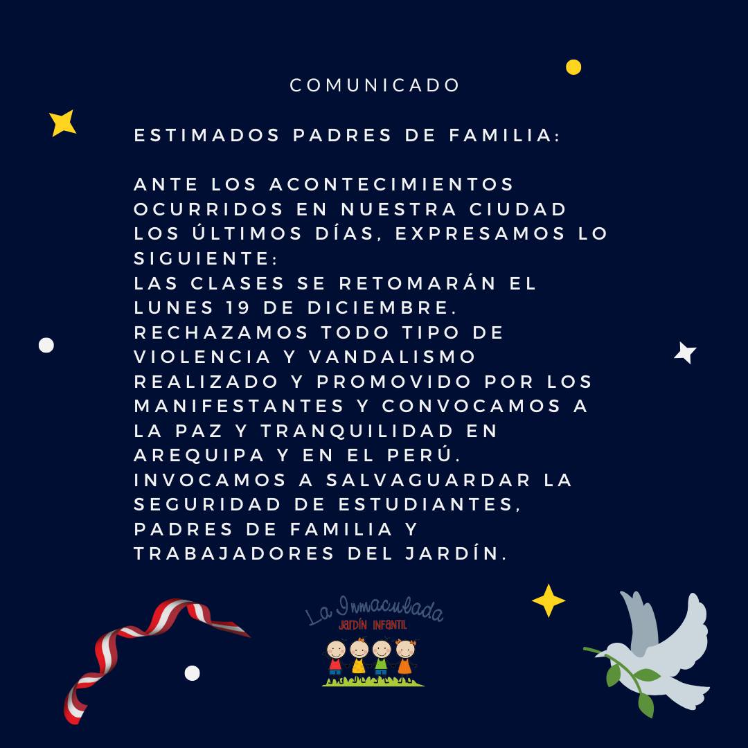 📣 COMUNICADO 🇵🇪 🕊 - Jardín La Inmaculada