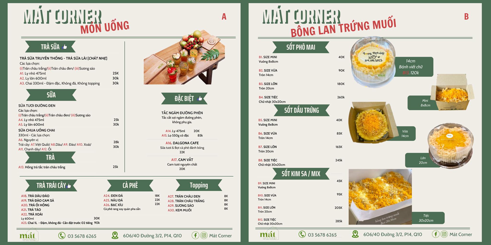 Mát corner - MENU BÁNH NƯỚC Mời quý anh chị tham khảo... | Facebook