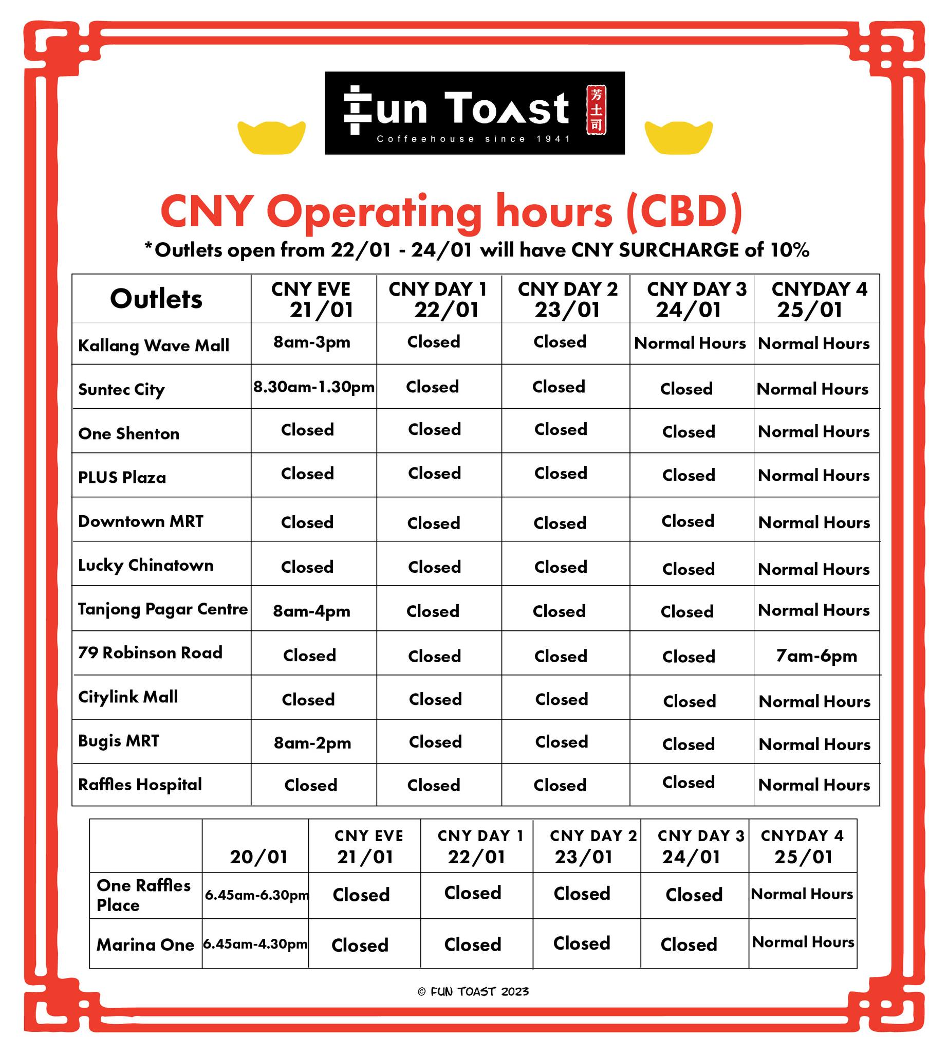 Fun Toast - 🐰 CNY Operating hours for all our outlets. 🍊🍊...