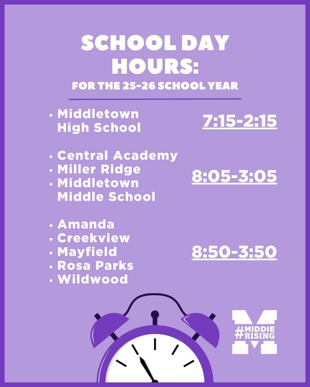 Middletown - 📢 REMINDER: Changes are coming to the school day next year ...