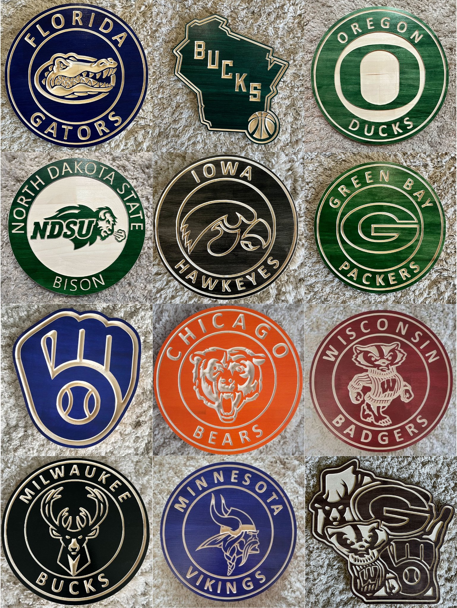 Solid Wood Sports & Bourbon Signs | Badgers, Brewers, Bucks, Packers ...