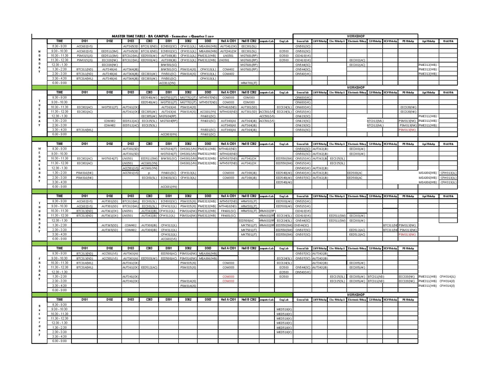 FNU Ba Campus - Timetable For Ba Campus