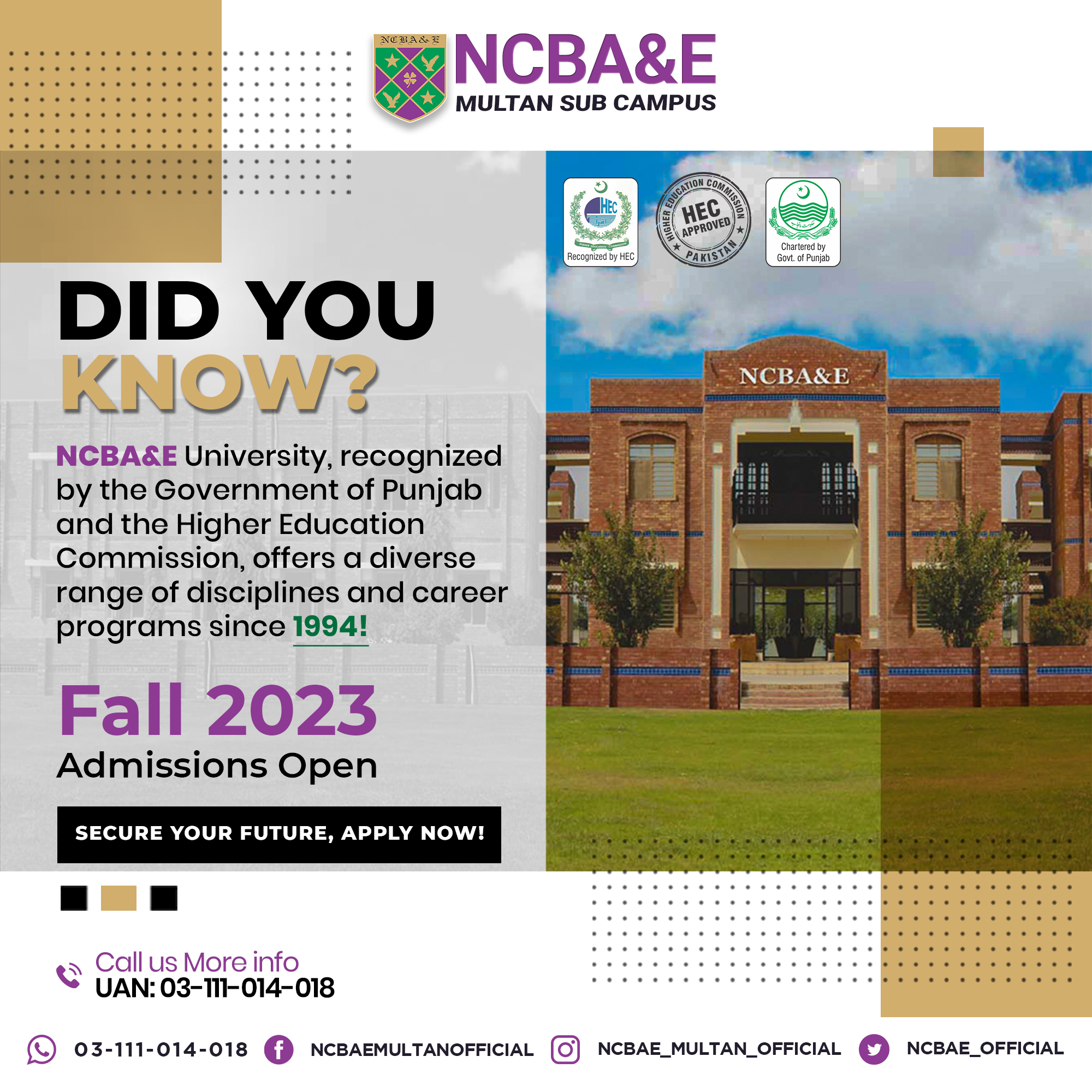 𝐃𝐢𝐝 𝐲𝐨𝐮 𝐤𝐧𝐨𝐰 that 𝐍𝐂𝐁𝐀&𝐄 𝐔𝐧𝐢𝐯𝐞𝐫𝐬𝐢𝐭𝐲... - NCBA&E Multan Campus | Facebook