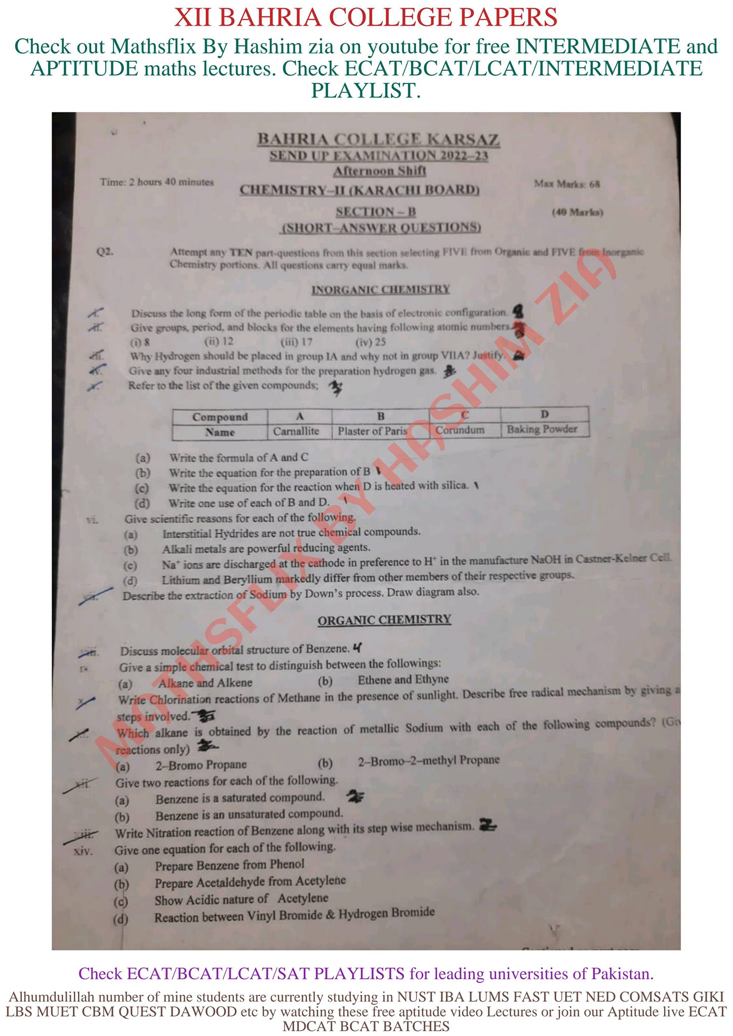 🎗️ XII BAHRIA COLLEGE PAPERS ‼️... - Mathsflix By Hashim Zia