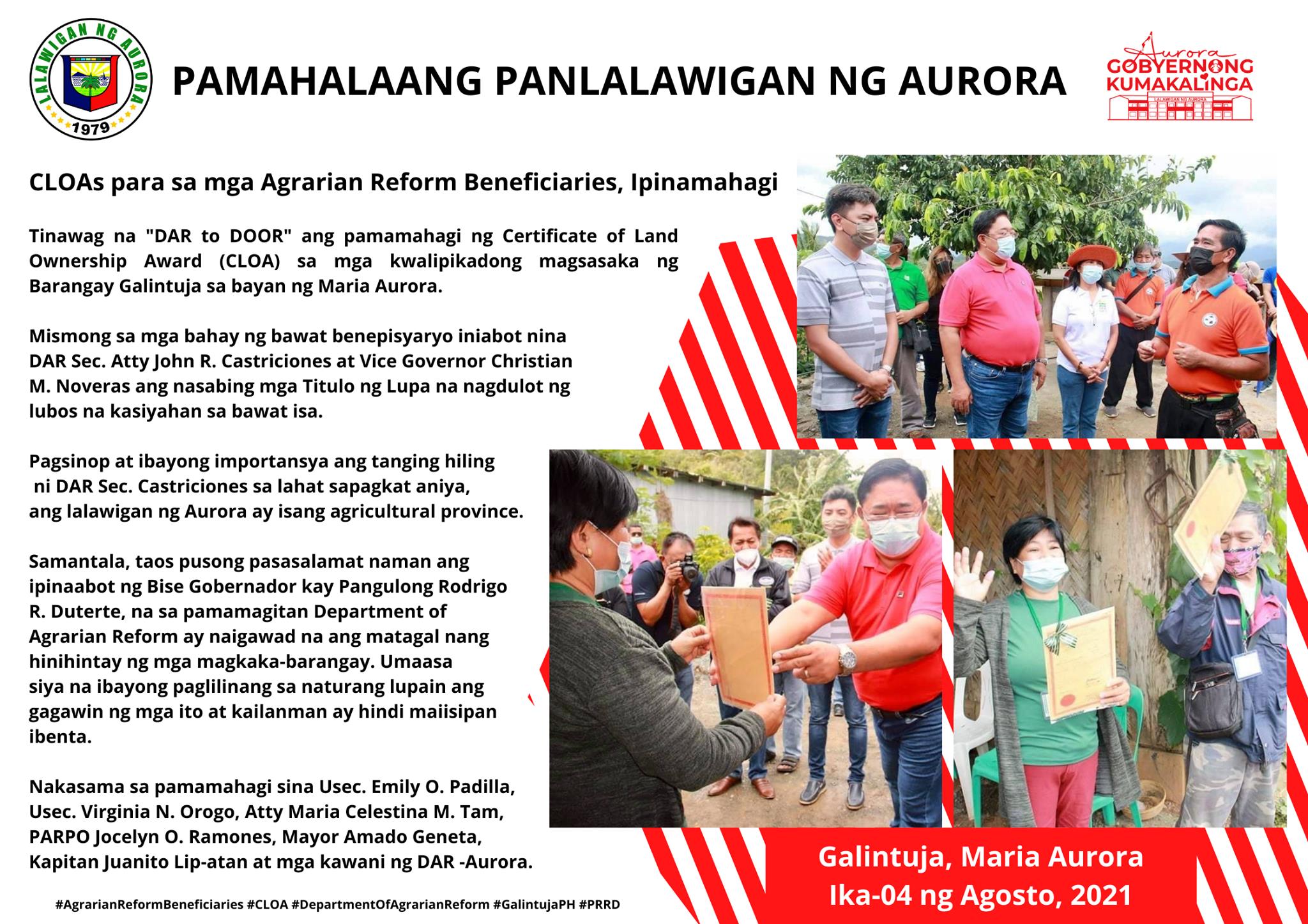 CLOAs para sa mga... - Provincial Government of Aurora